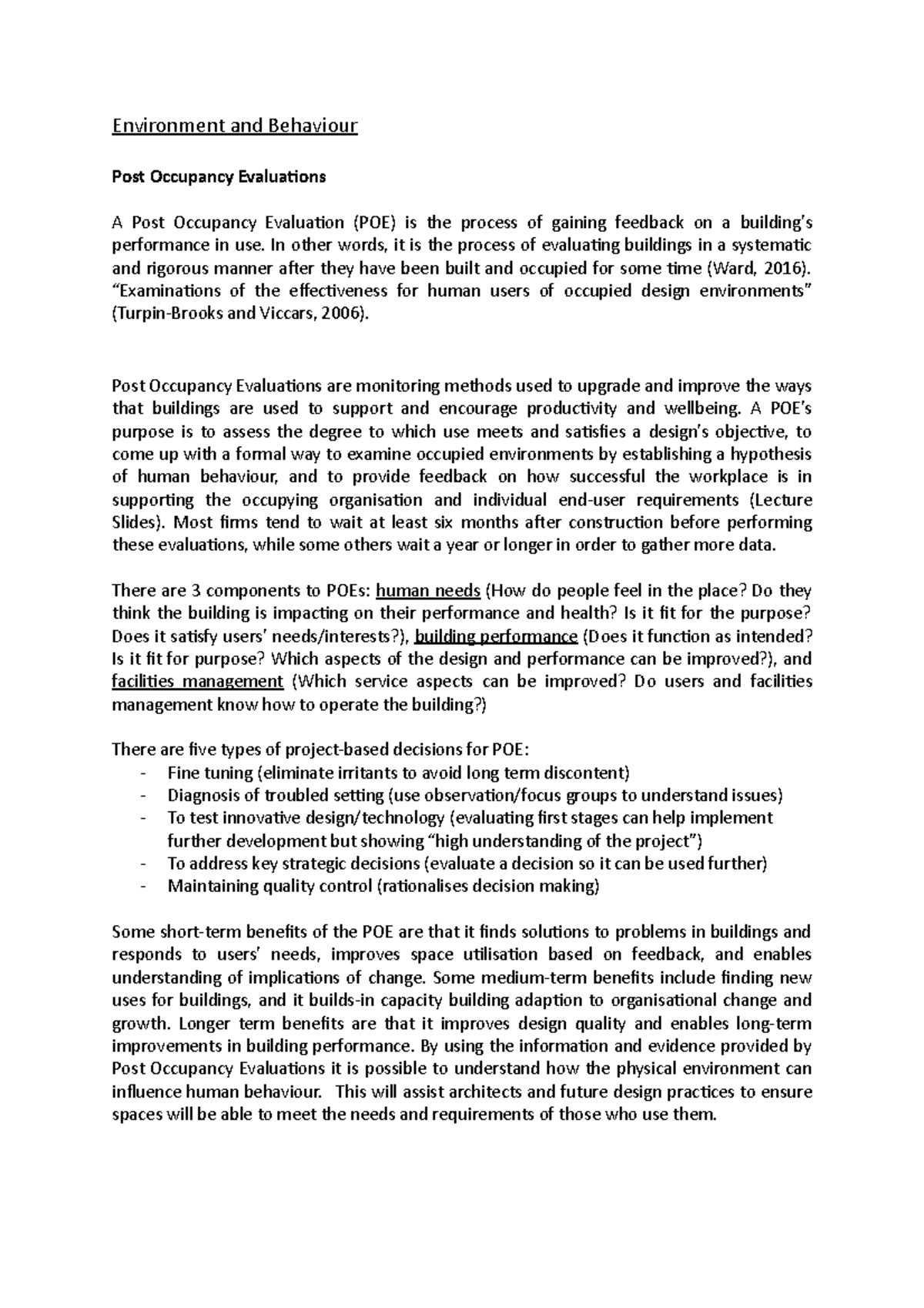 Environment and Behaviour - Post Occupancy - Environment and Behaviour ...