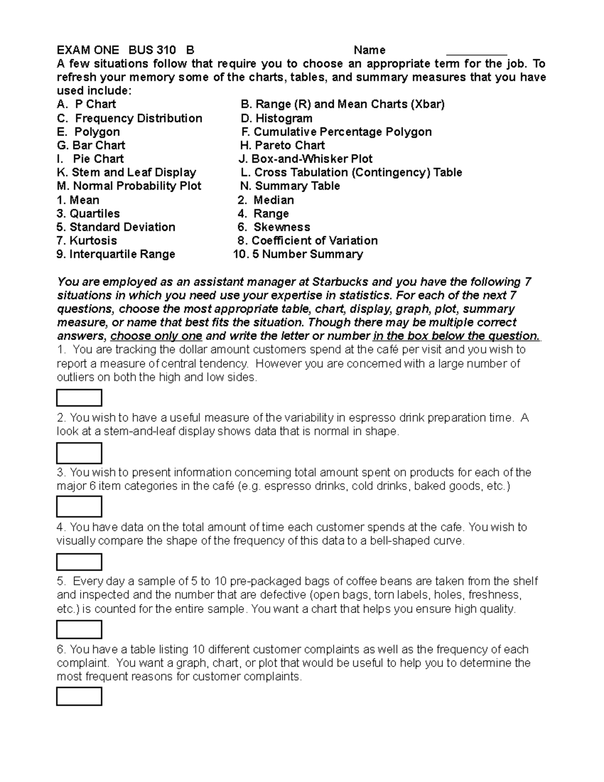 Example Midterm - Lecture Notes 2 - EXAM ONE BUS 310 B Name A Few ...