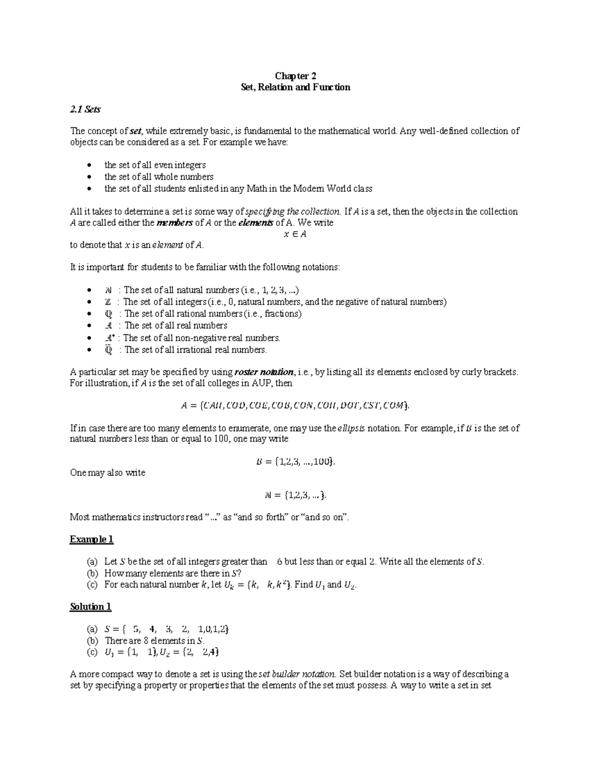 Chapter 2MMW - Math in the modern world - Chapter 2 Set, Relation and ...