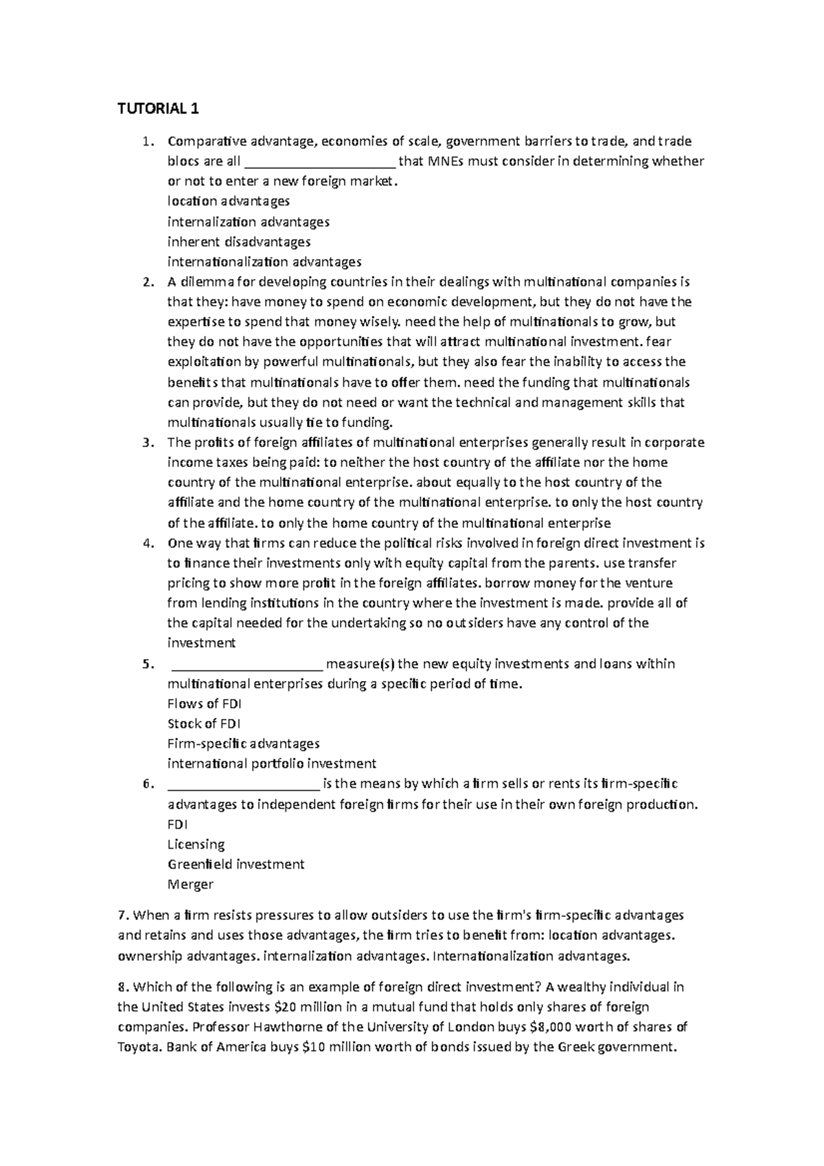 Multiple choice questions - TUTORIAL 1 Comparative advantage, economies ...