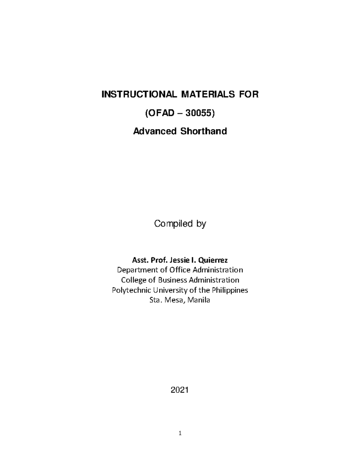 IMFoundation of Shorthand Book 2 INSTRUCTIONAL MATERIALS FOR (OFAD