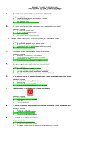 Cuestionario Clase B - Lectura - EXAMEN TEORICO DE CONDUCCION ...