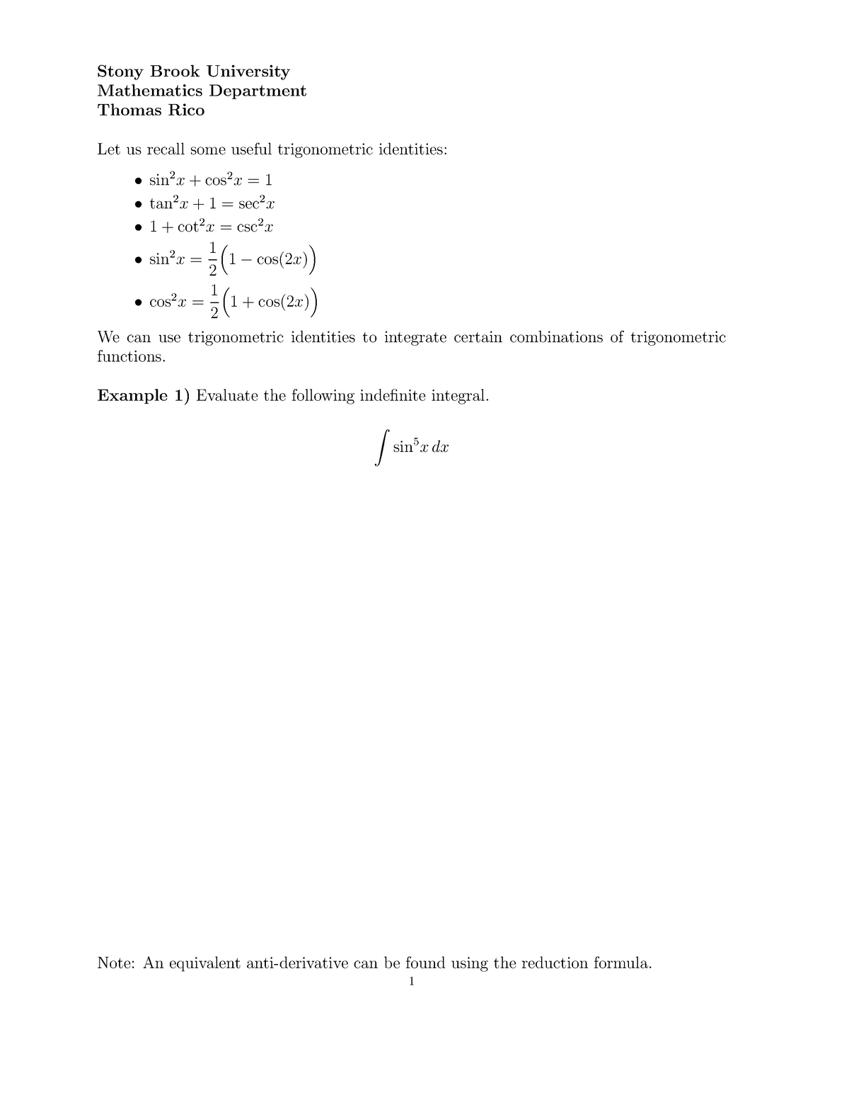 Calculus B 09 Additional Techniques Of Integration - Stony Brook ...