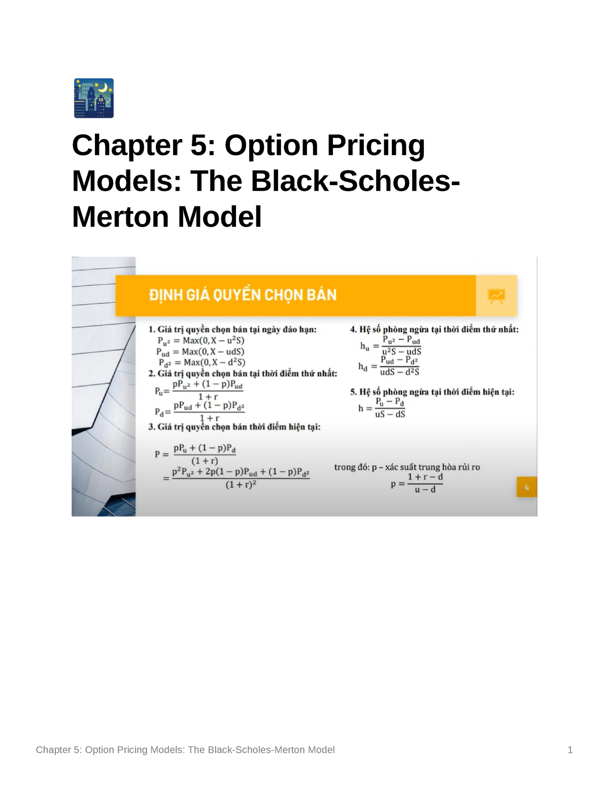 Chapter 5 Option Pricing Models The Black-Scholes-Merton Model - Su ...