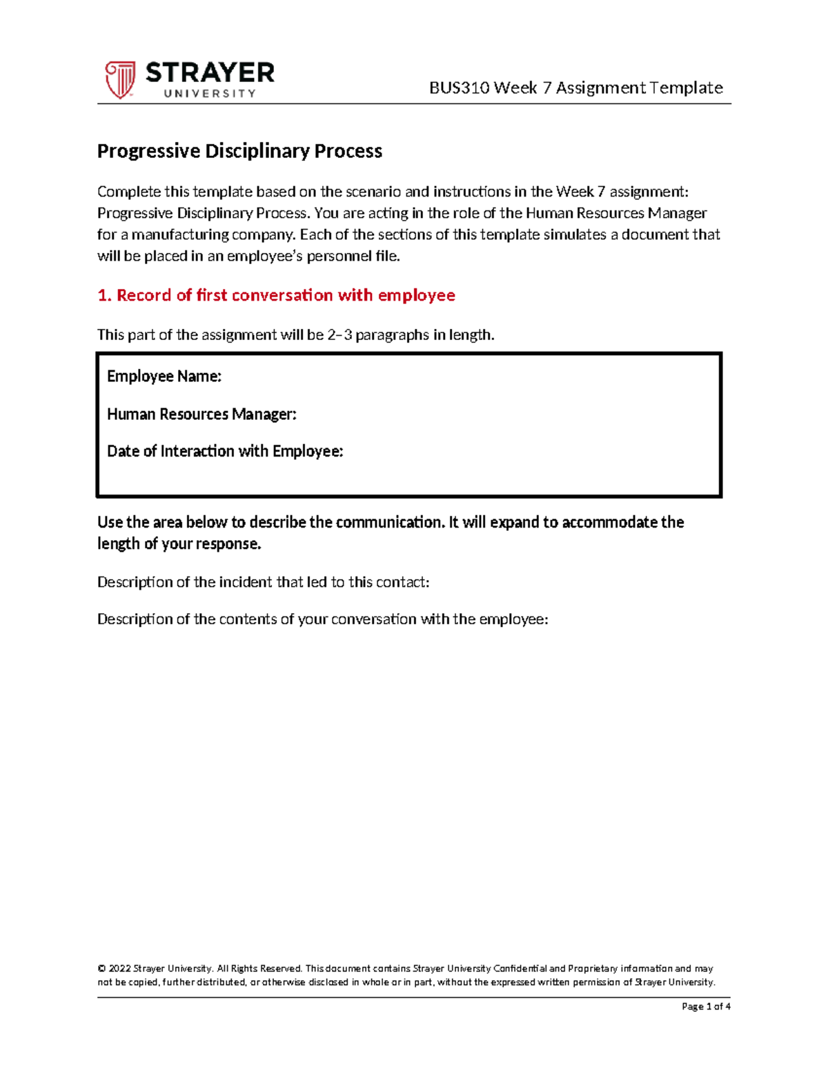 BUS310 Week 7 Assignment - Progressive Disciplinary Process Complete ...