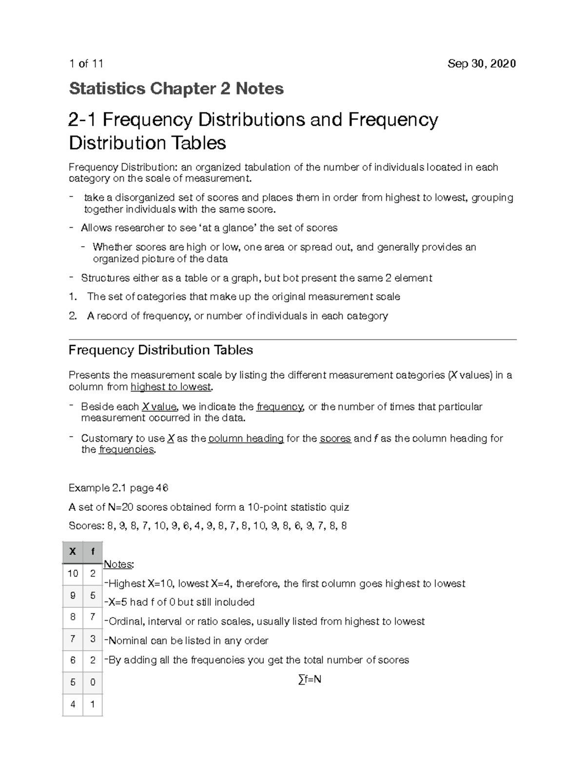 Stat Chapt 2 Textbook Note - Statistics Chapter 2 Notes 2-1 Frequency ...