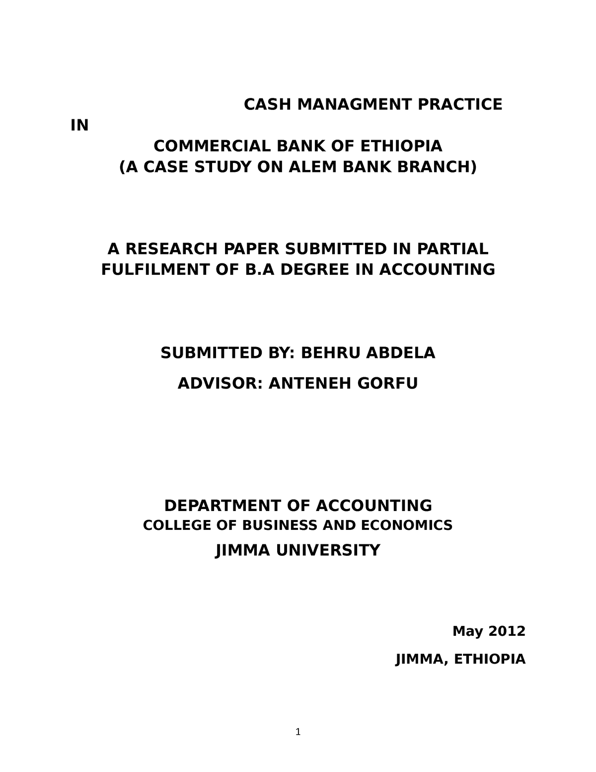 cash management questionnaire thesis