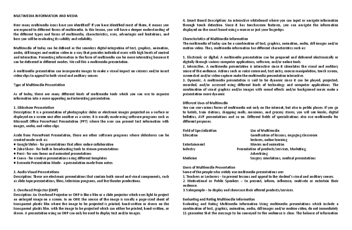Multimedia Information AND Media - MULTIMEDIA INFORMATION AND MEDIA How ...