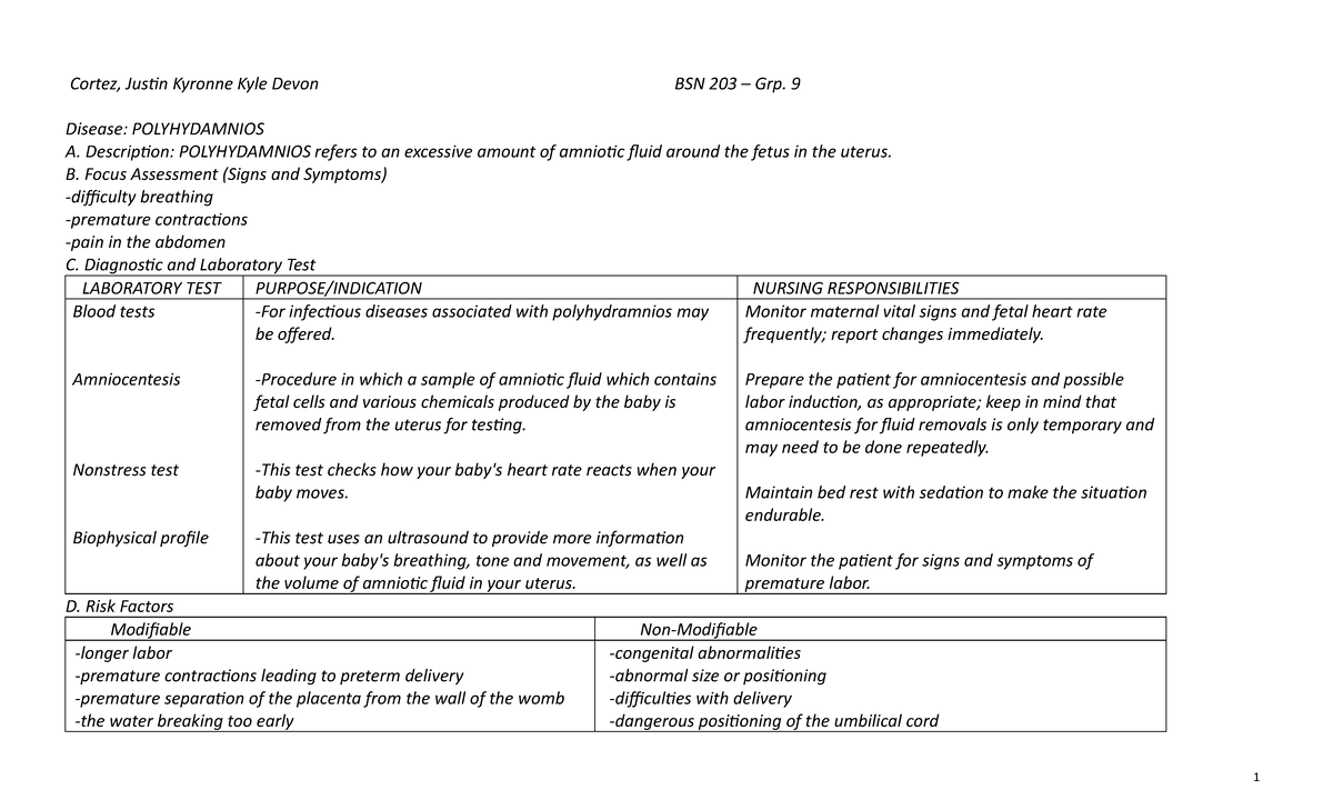 8. Polyhydamnios - DISEASE - Cortez, Justin Kyronne Kyle Devon BSN 203 ...