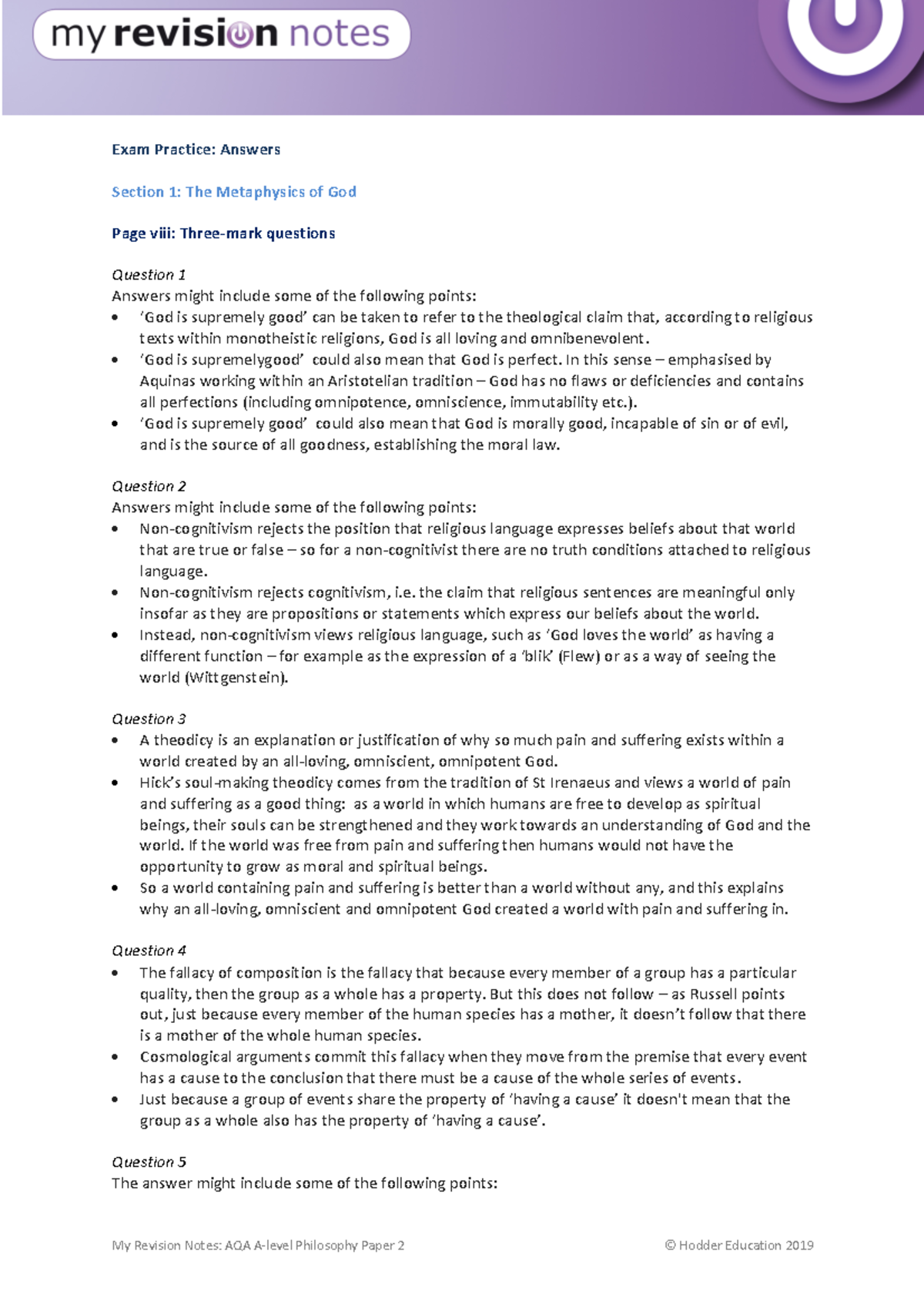 MRN AQA Alevel Philosophy Paper 2 EP answers Exam Practice