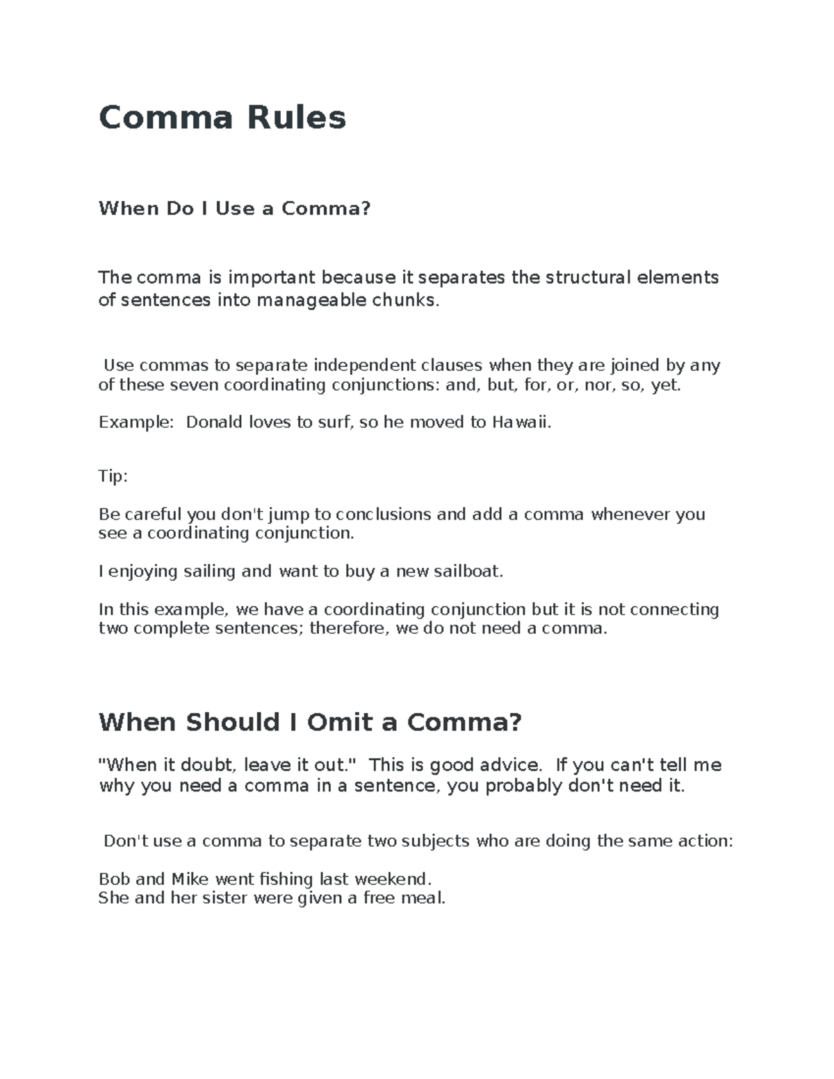 Lecture Notes Commas - Comma Rules When Do I Use a Comma? The comma is ...