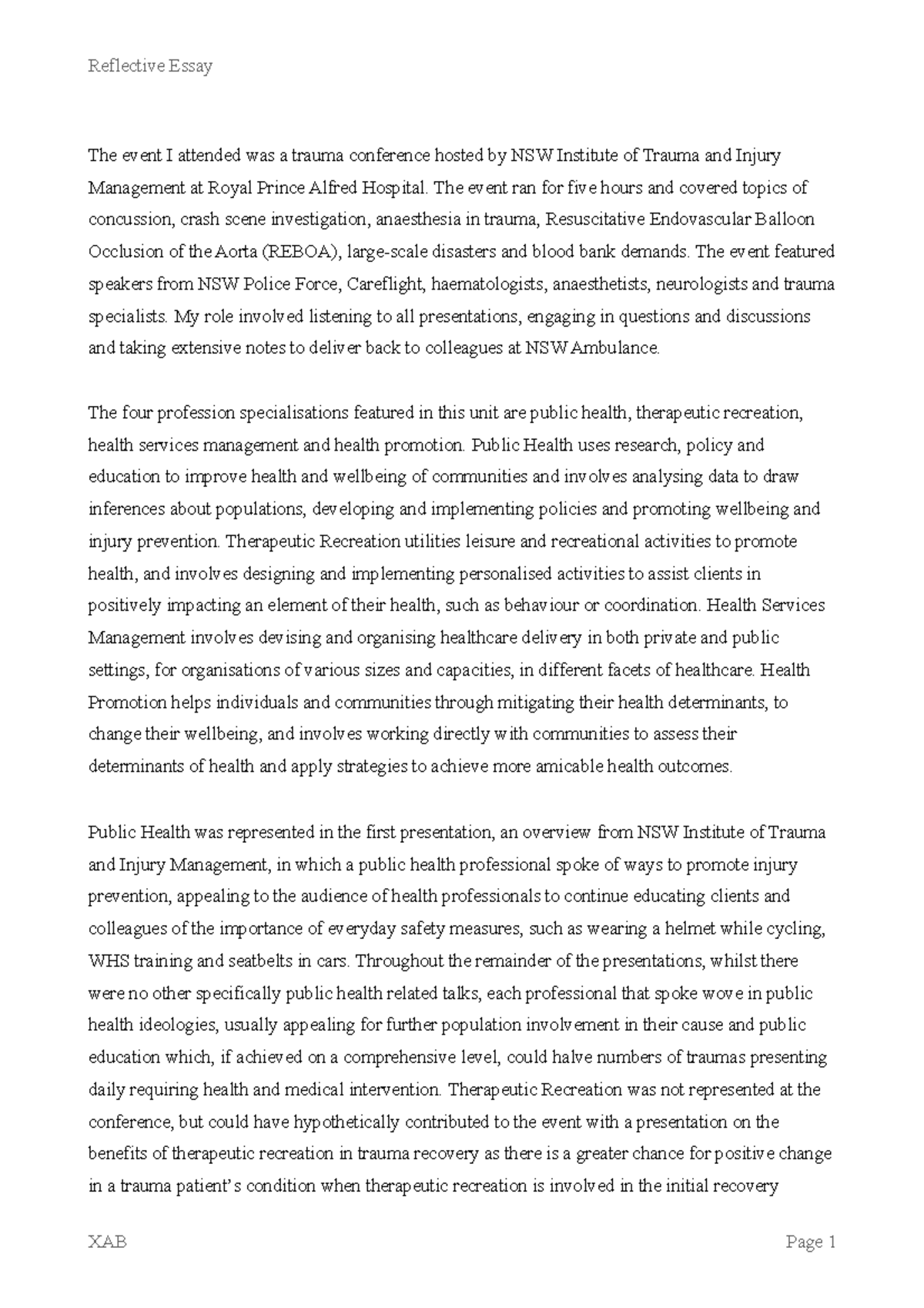 Reflective Essay on Public Health and Conference - The event I attended ...
