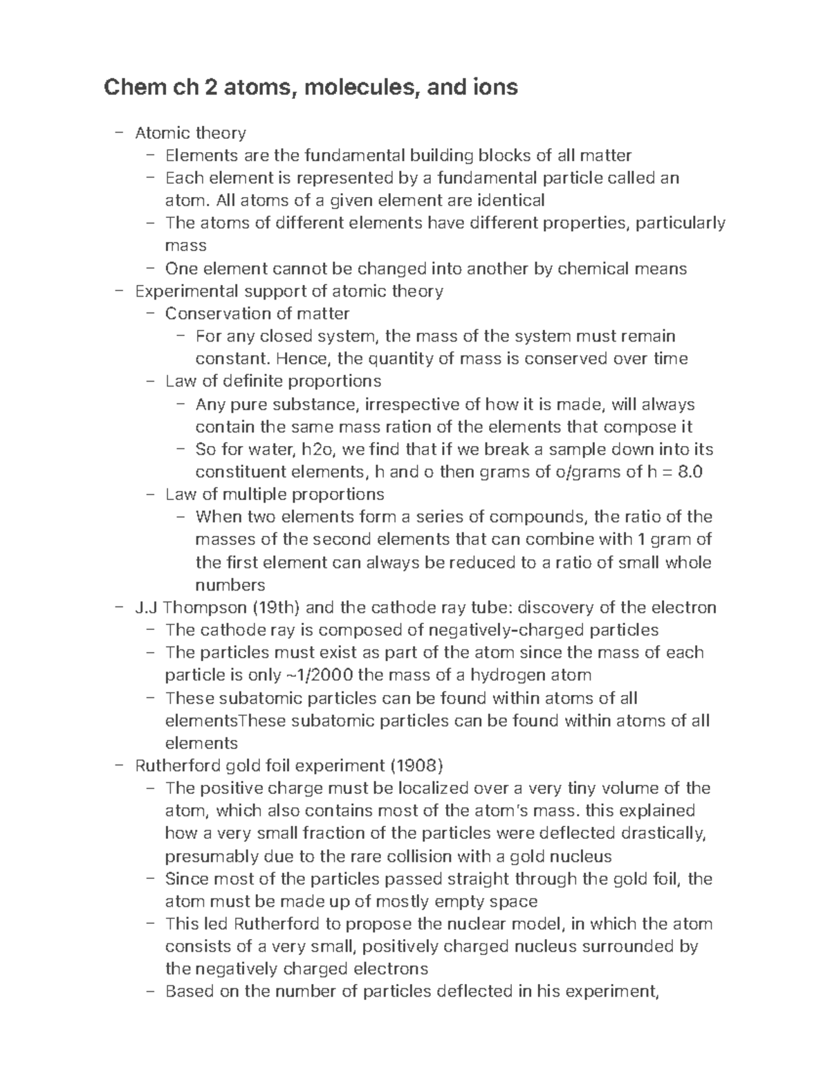 Chem Ch 2 Atoms, Molecules, And Ions ...
