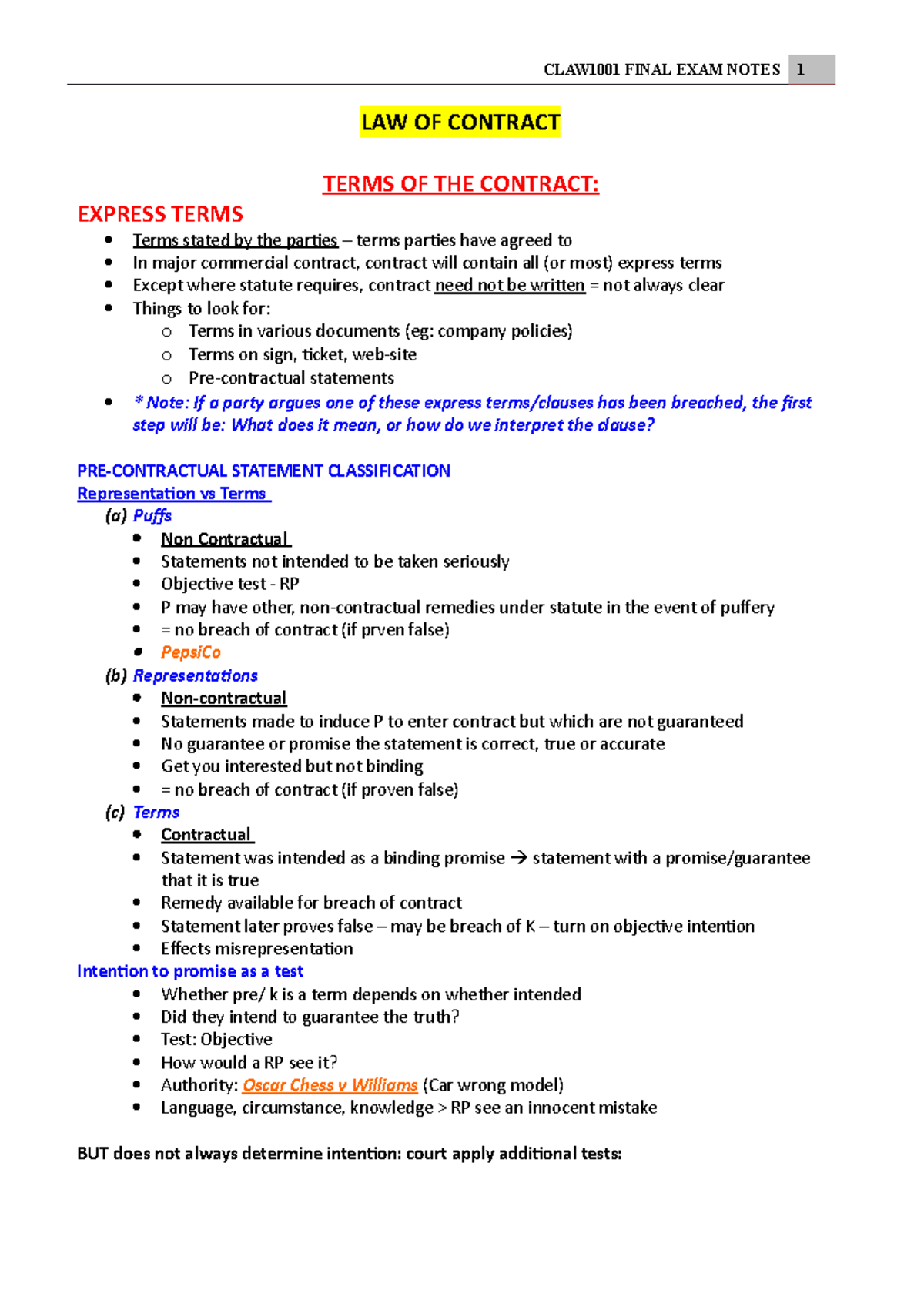 Lecture notes, lectures 1-13 - final exam revison notes - LAW OF ...