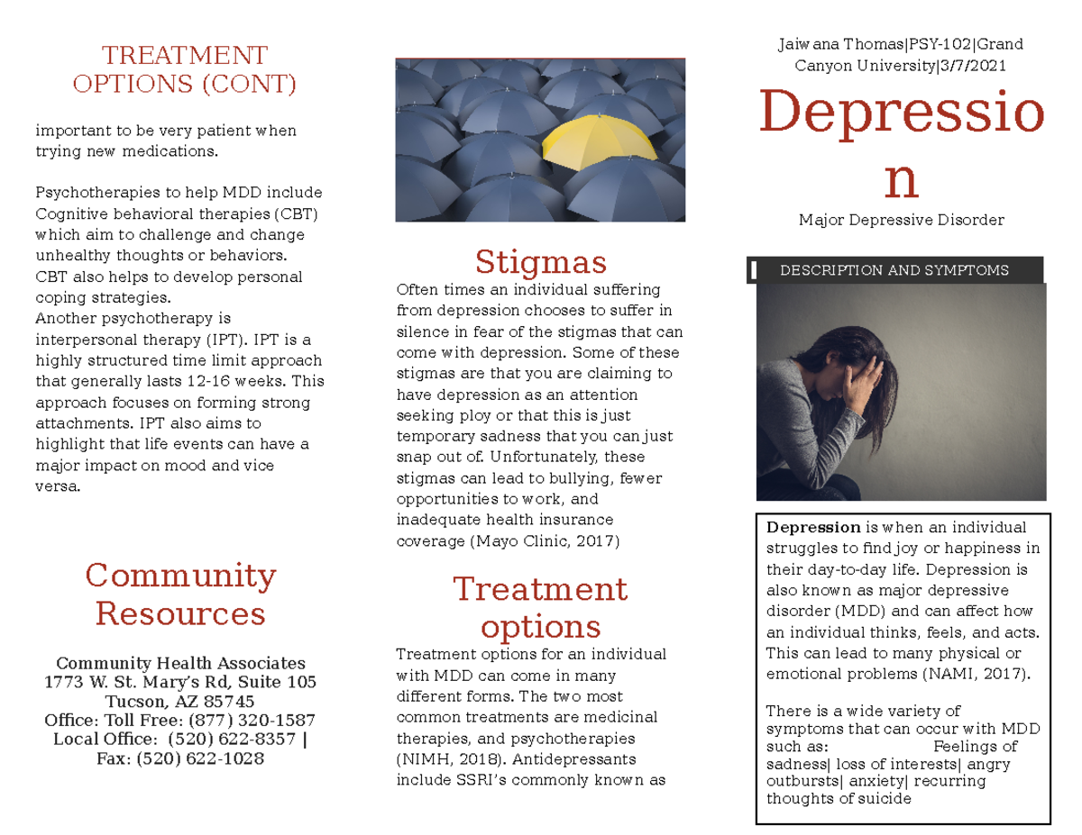 Depression - essay - TREATMENT OPTIONS (CONT) important to be very ...