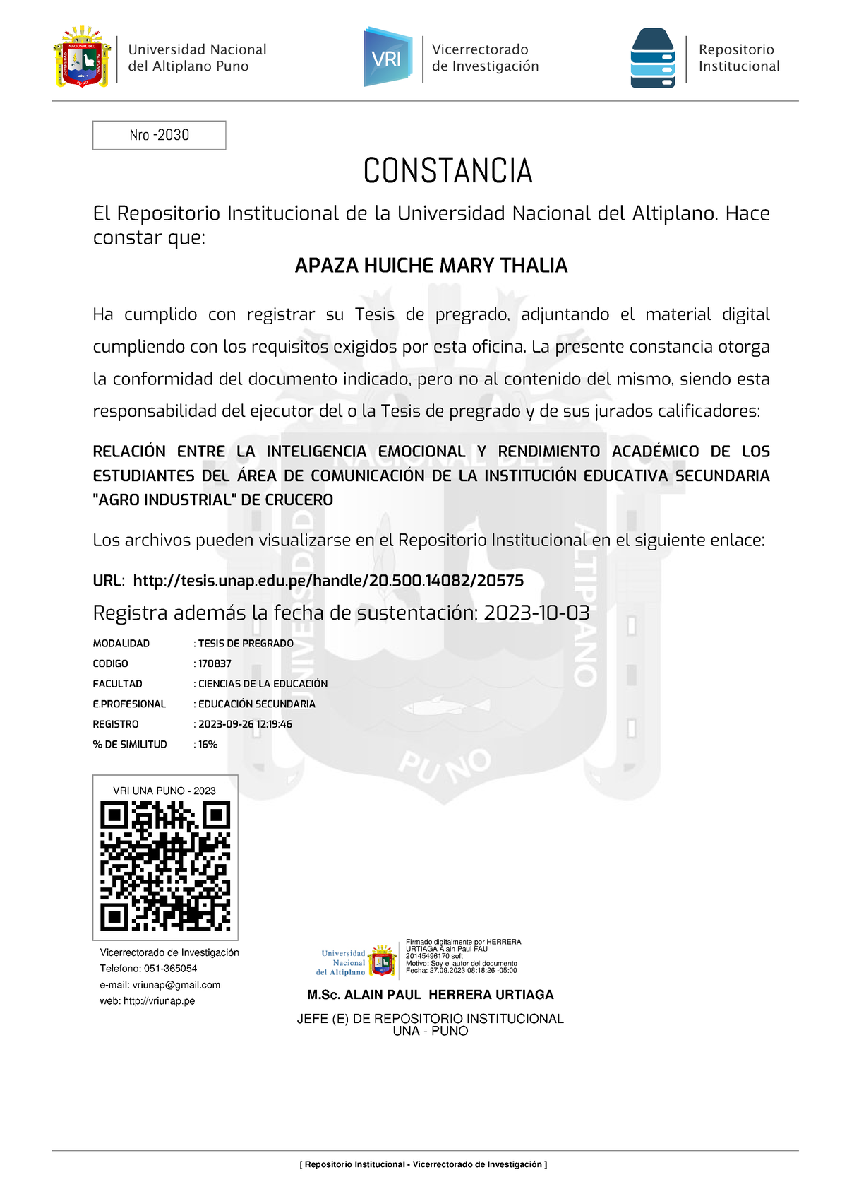 2030- Constancia Registro 73810744 [F] - Nro - CONSTANCIA El ...