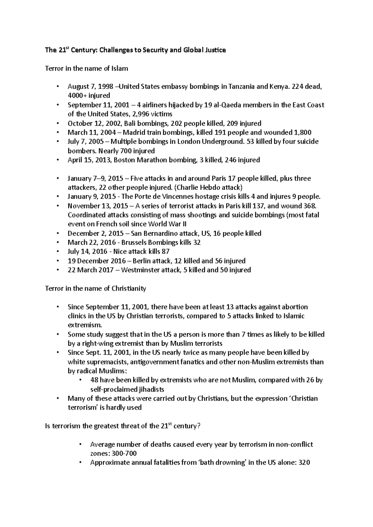 The 21st Century- Challenges to Security and Global Justice - 224 dead ...