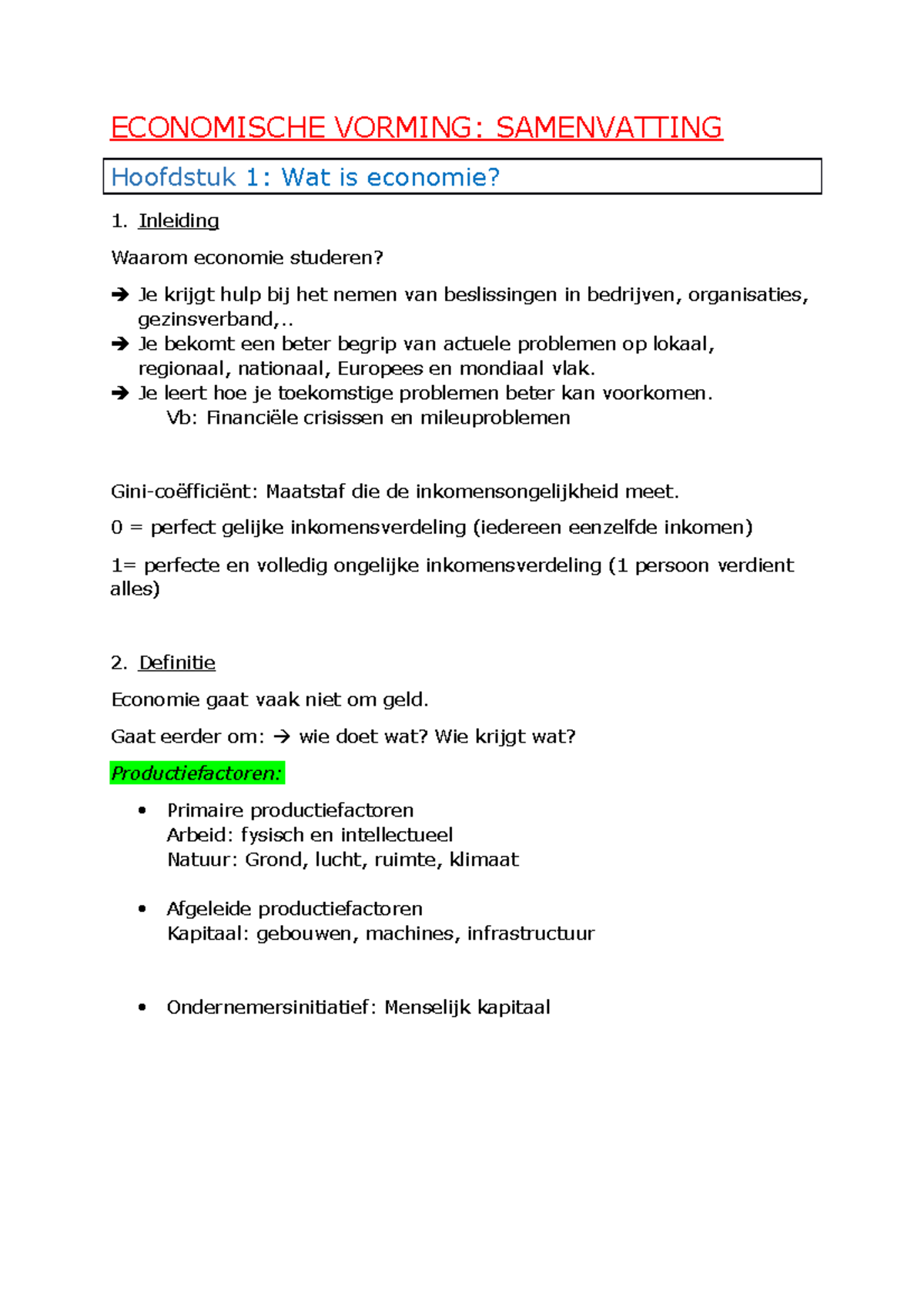 Economische-vorming-samenvatting - ECONOMISCHE VORMING: SAMENVATTING ...