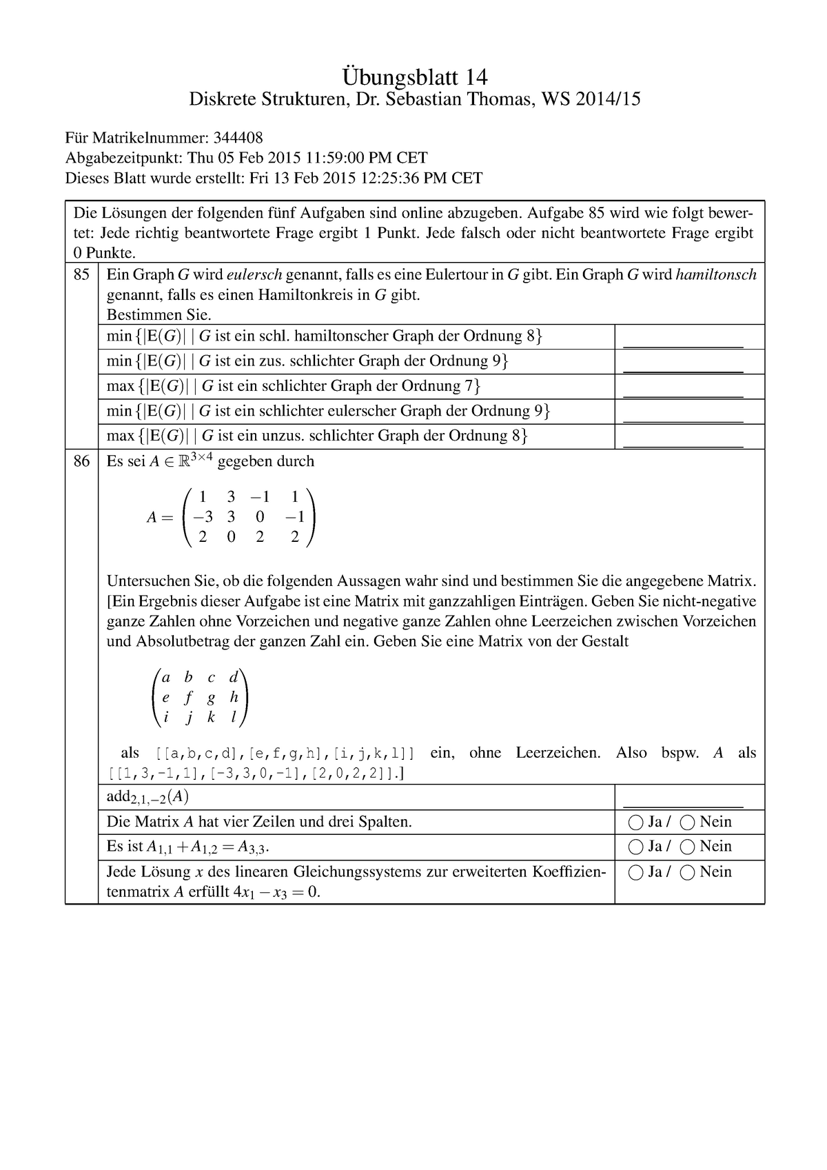 Sheet 14 - Eulergraphen Und Touren - ¨ Ubungsblatt 14 Diskrete ...