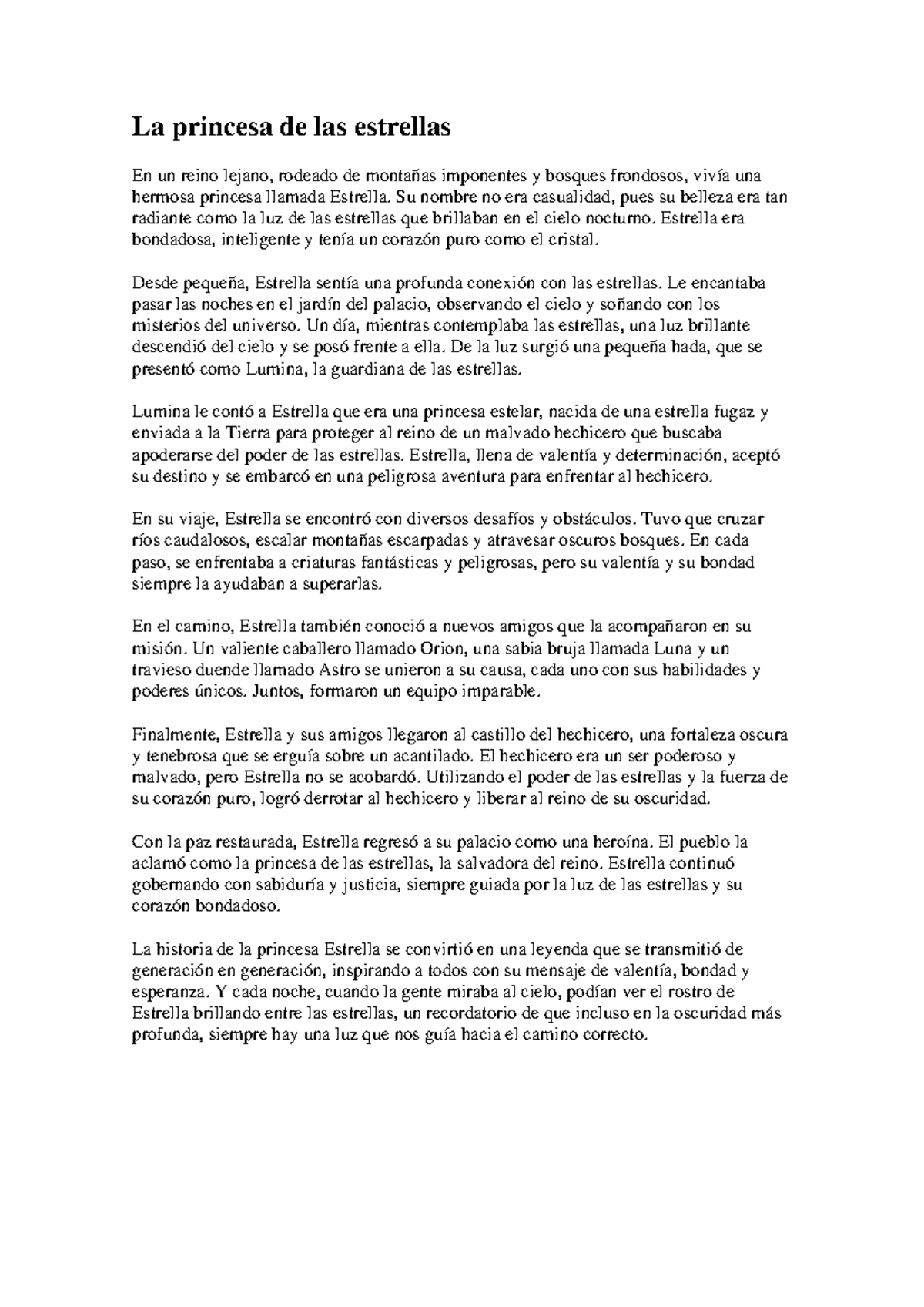 La princesa de las estrellas - cuento - La princesa de las estrellas En ...