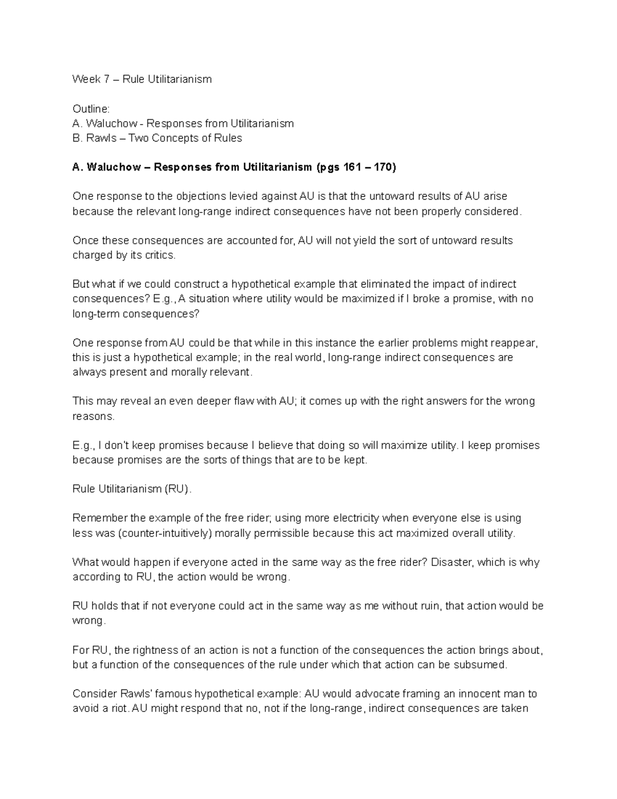 Ethics 2700F Week 7 – Rule Utilitarianism - Week 7 Rule Utilitarianism ...