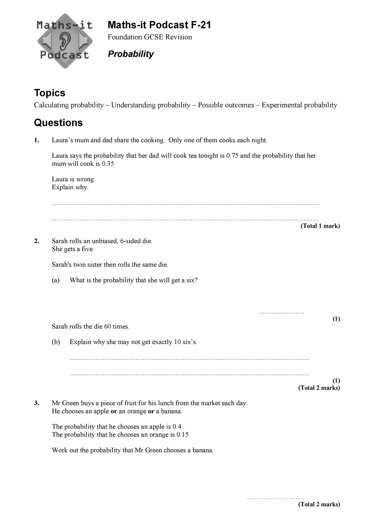 A Understanding Two-Way Tables - Maths-it Podcast F- Foundation GCSE ...