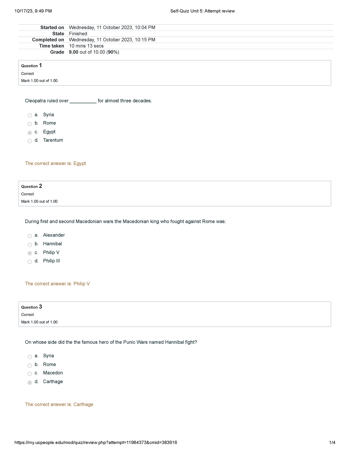 Self-Quiz Unit 5 Attempt review - Started on Wednesday, 11 October 2023 ...