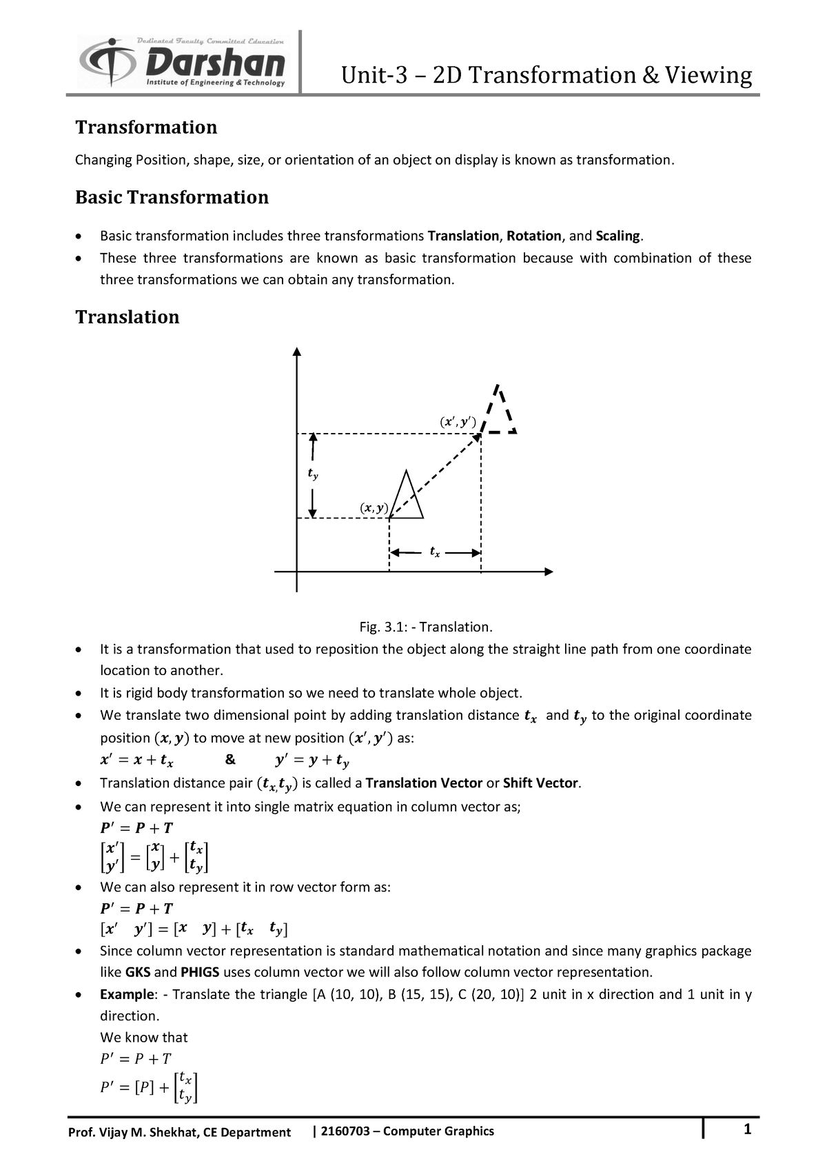 5CS4 CGM Unit 3 - 5CS4 CGM - Transformation Changing Position, Shape ...