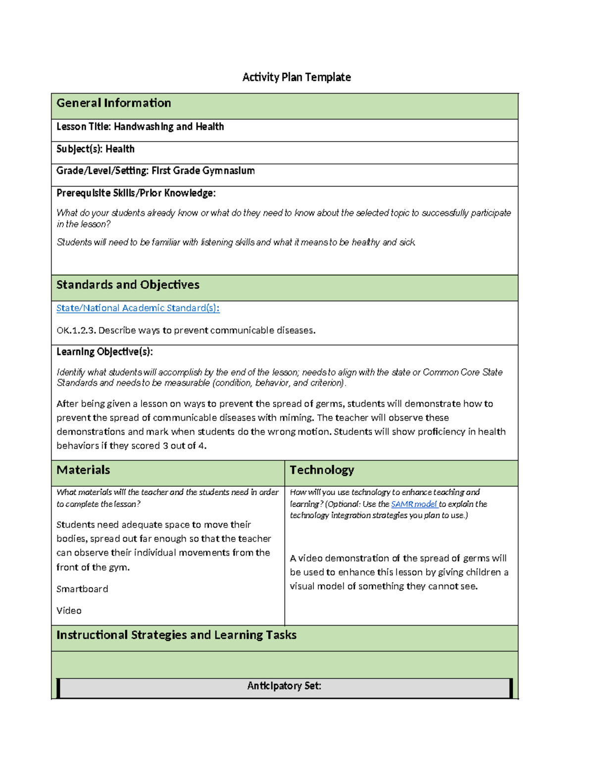 Activity Plan PE(1) 2 - Activity Plan Template General Information ...