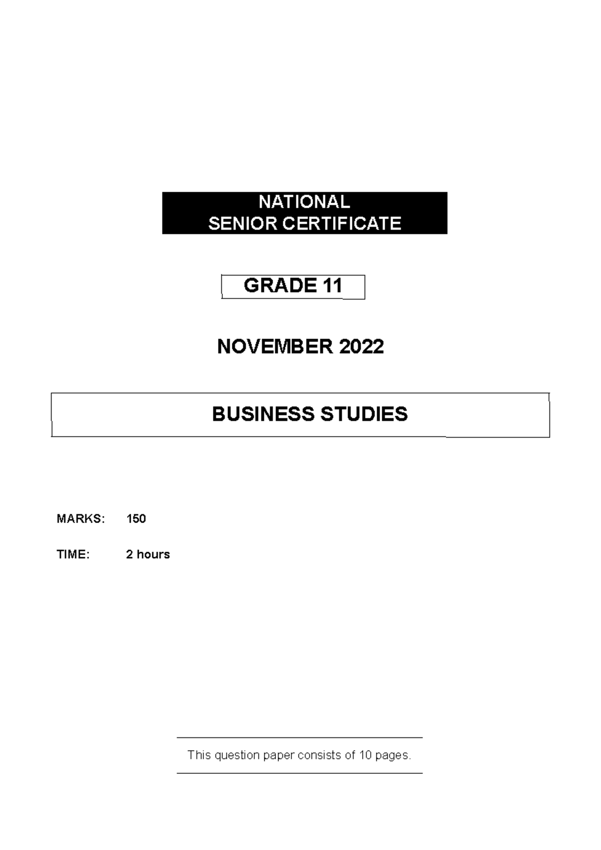 Business Studies P2 QP GR11 NOV2019Eng D NATIONAL SENIOR CERTIFICATE