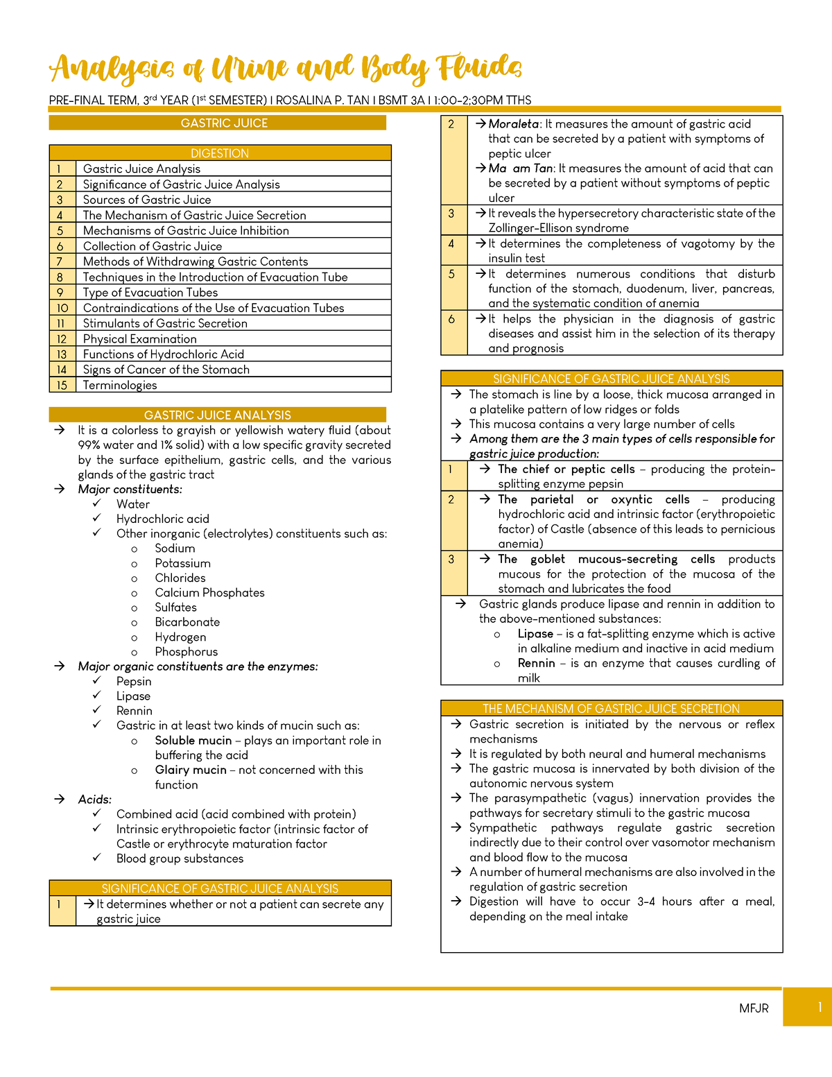 AUBF Gastric Juice (PRE- Final) - PRE-FINAL TERM, 3rd YEAR (1st ...