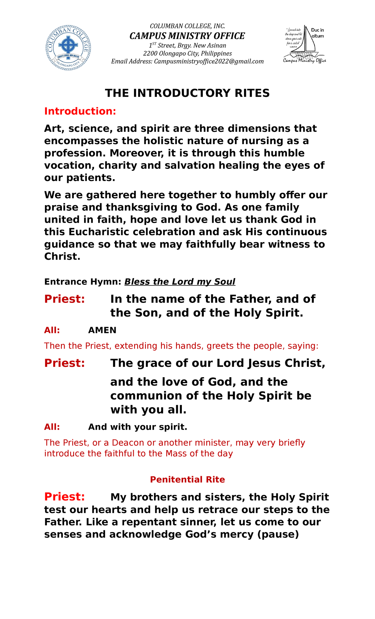 Rite of the Mass - It is A Rite that can be help for everyone. - CAMPUS ...