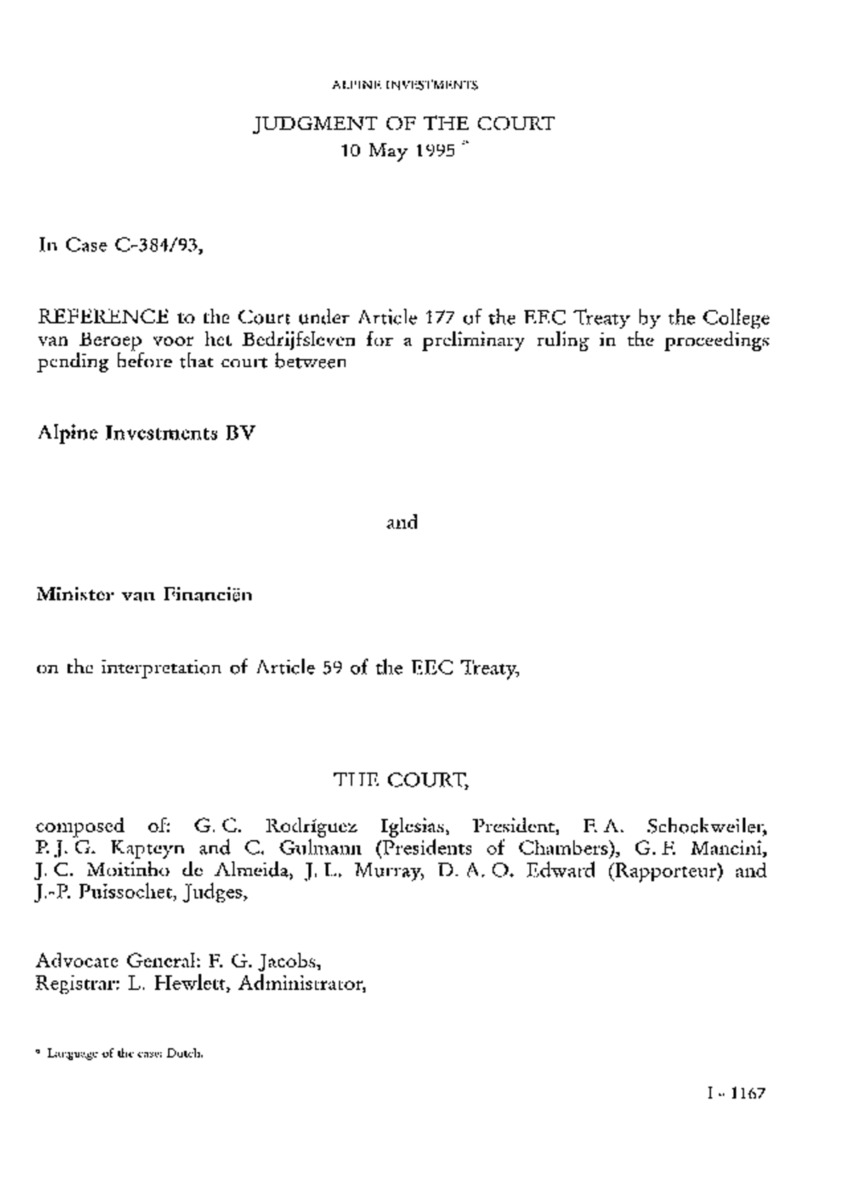 Alpine Investments Case study ALPINE INVESTMENTS JUDGMENT OF THE