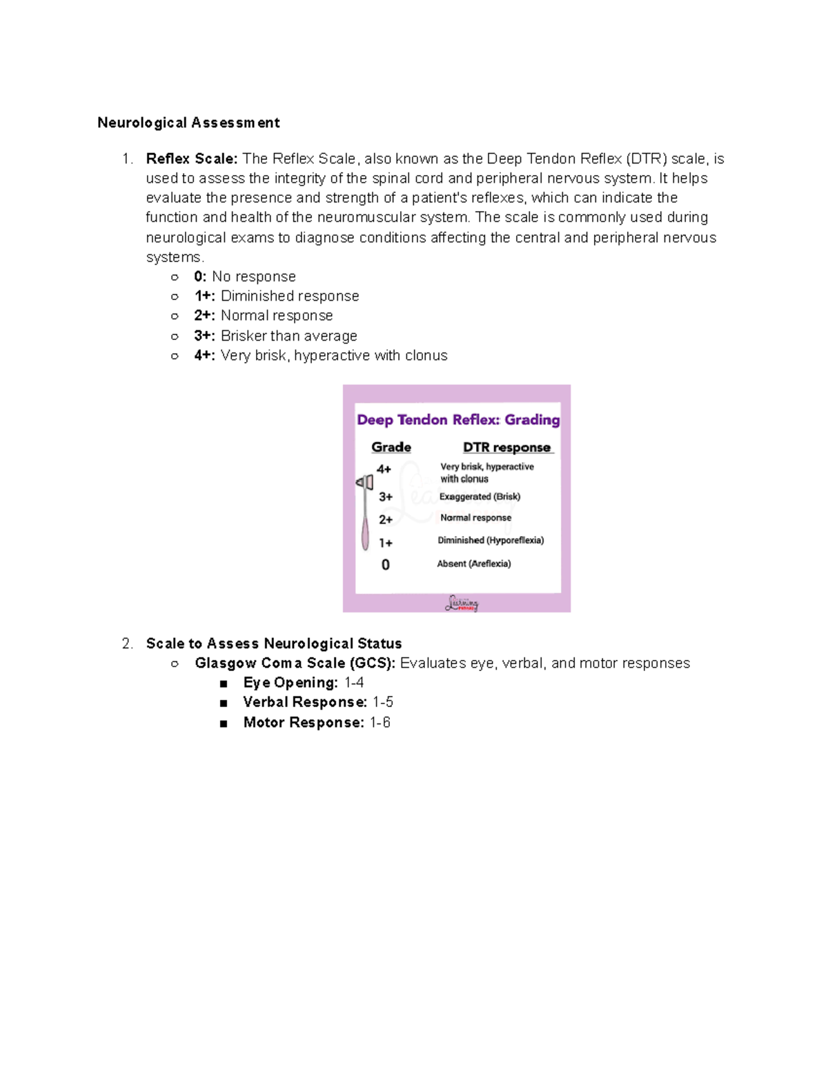 Health Assessment Final - Neurological Assessment 1. Reflex Scale: The ...
