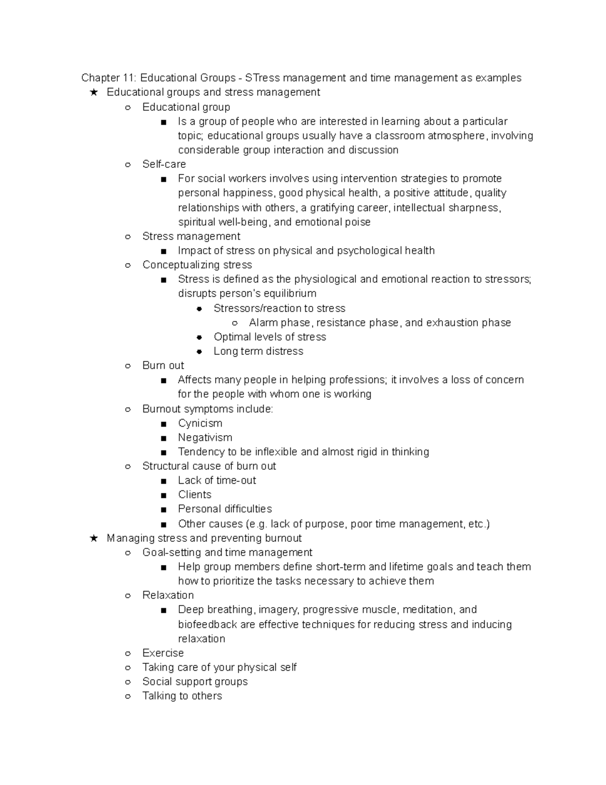 Chapter 11 Educational Groups - STress management and time management ...