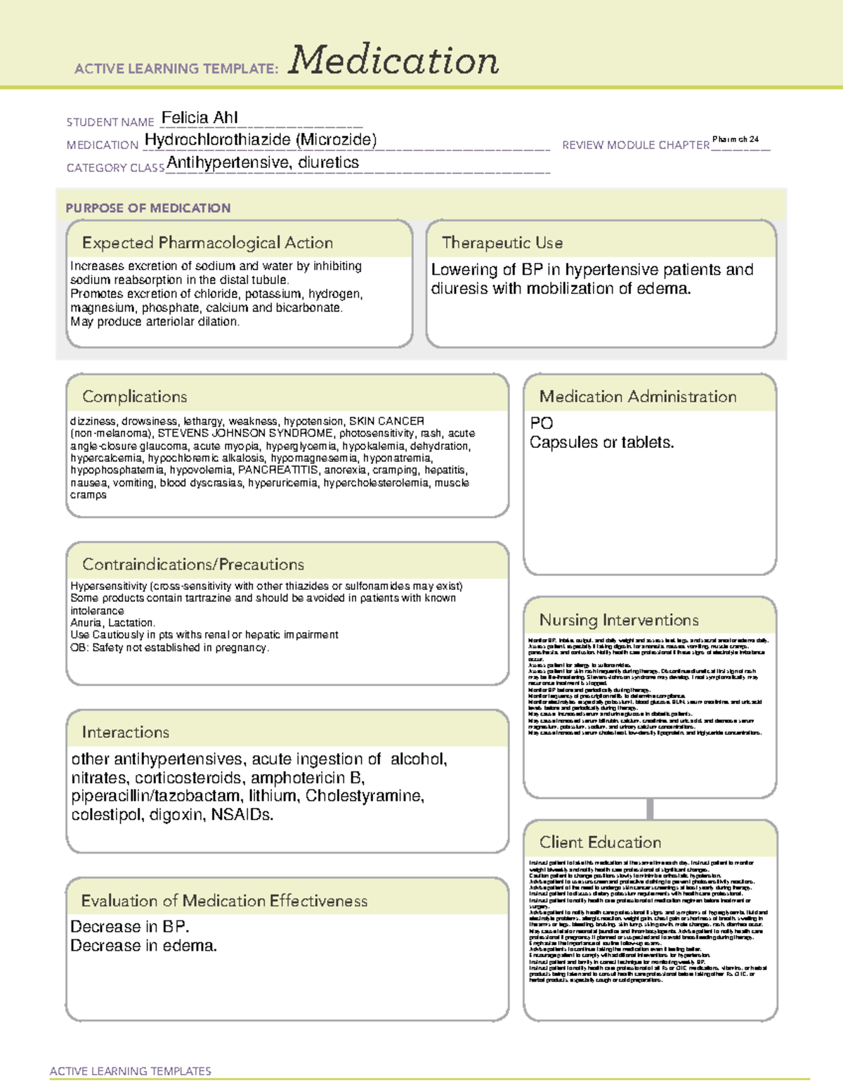 Hydrochlorothiazide (Microzide) - ACTIVE LEARNING TEMPLATES Medication ...