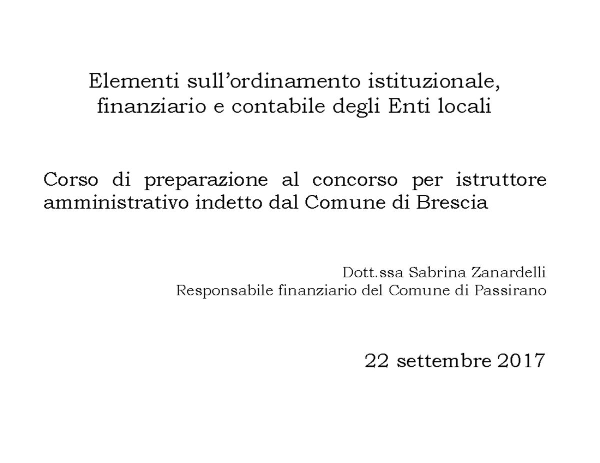 Ordinamento Enti Locali 22 9 Zanardelli 1 - Elementi Sull’ordinamento ...