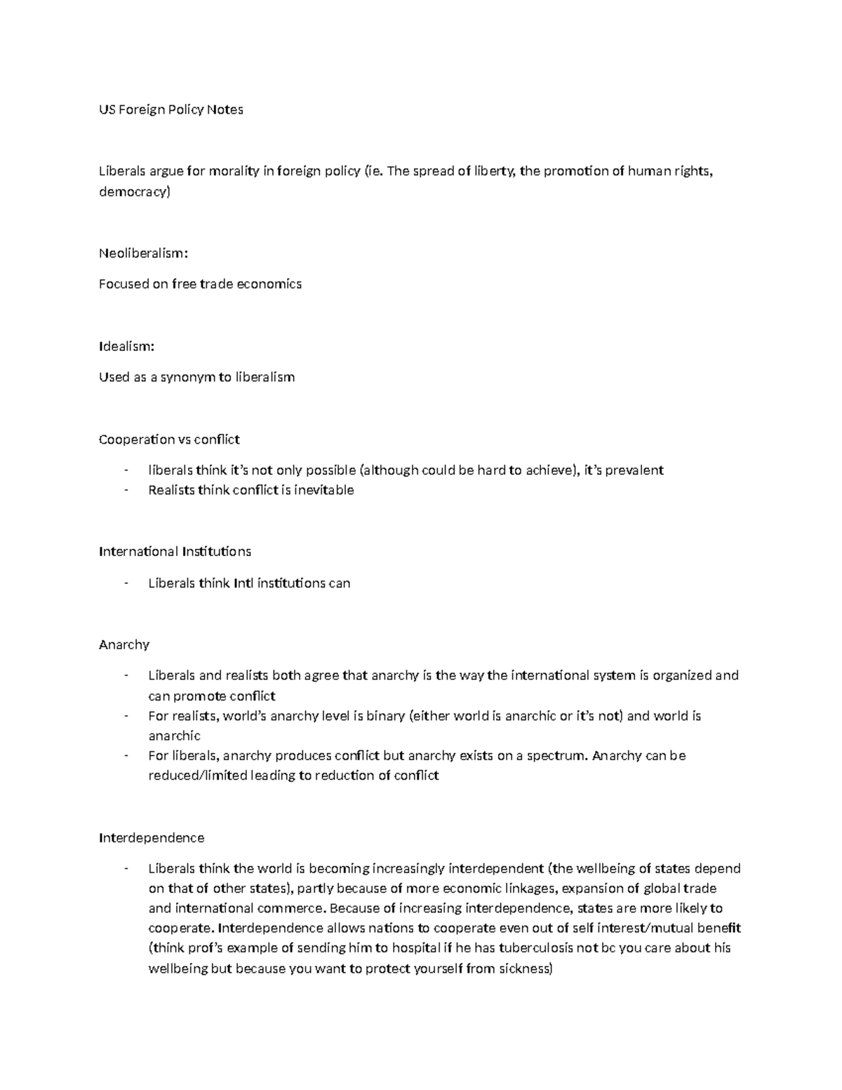 US Foreign Policy Notes - US Foreign Policy Notes Liberals argue for 