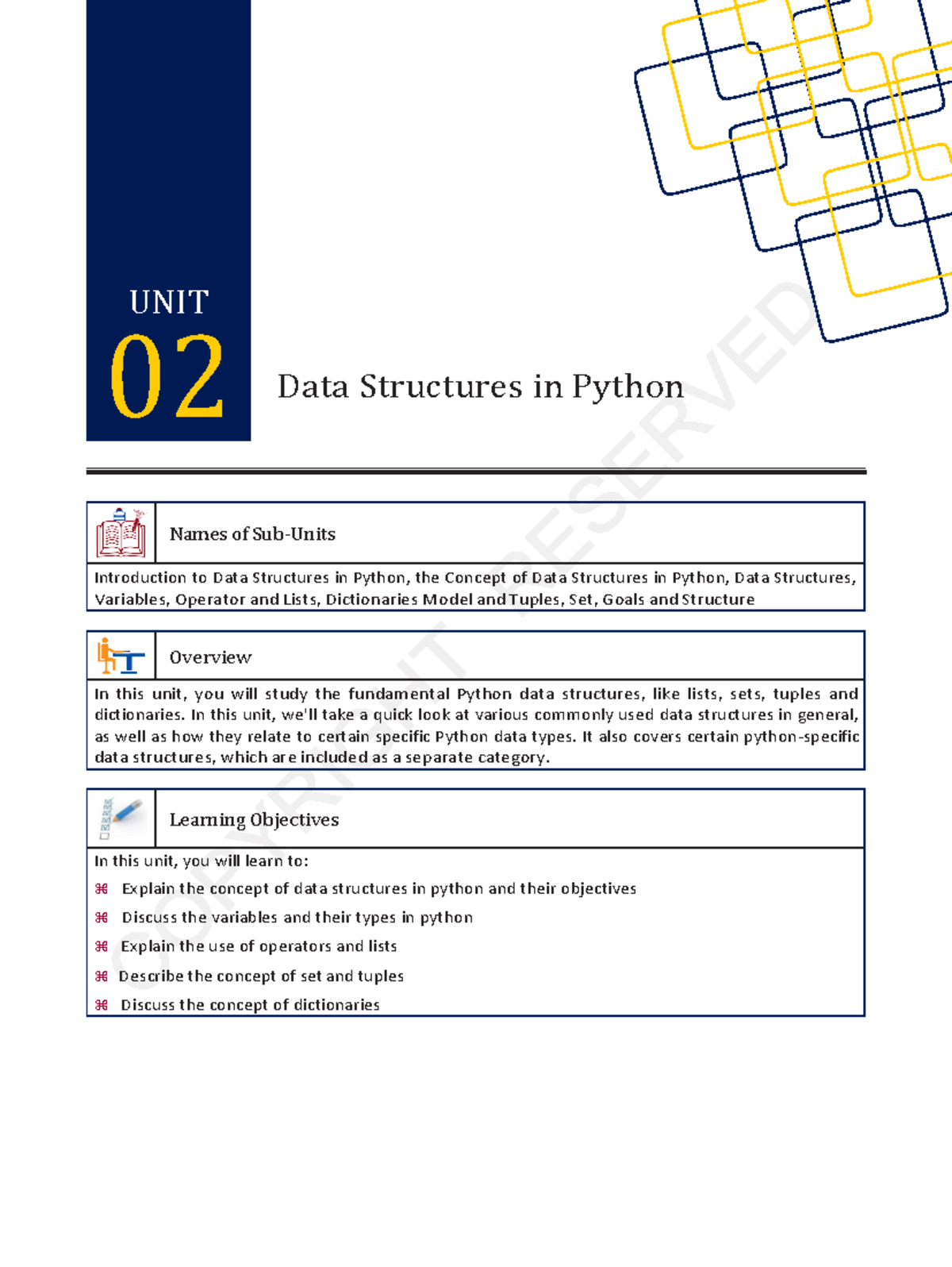 02 - Python Chapters - Data Structures In Python Names Of Sub-Units ...