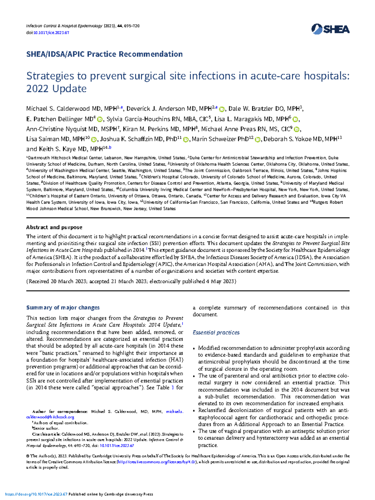 Strategies to prevent surgical site infections in acute care hospitals ...