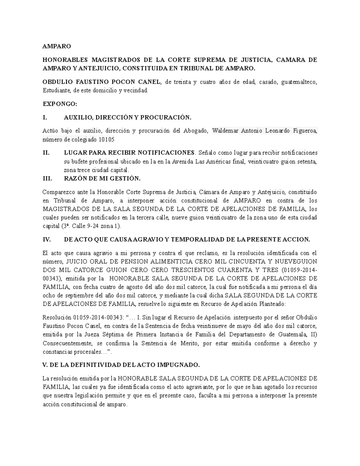 Amparo - AMPARO HONORABLES MAGISTRADOS DE LA CORTE SUPREMA DE JUSTICIA ...