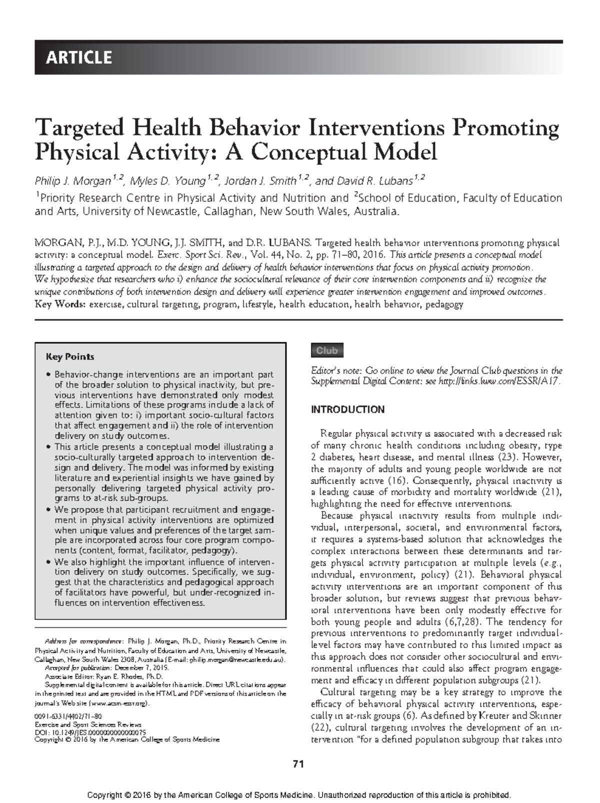 Targeted Health Behavior Interventions Promoting - Morgan 1, , Myles D ...