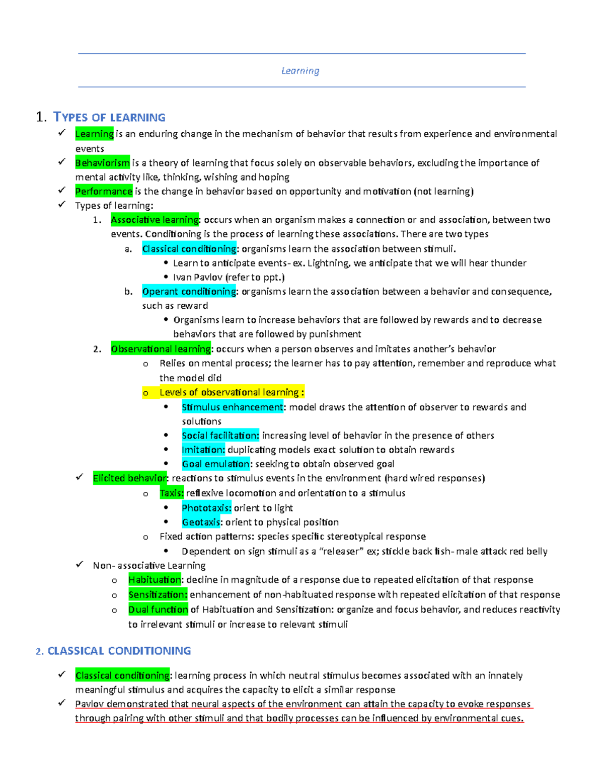 Chapter 6 learning - Self written notes Dr.Coleman NOtes used to study ...
