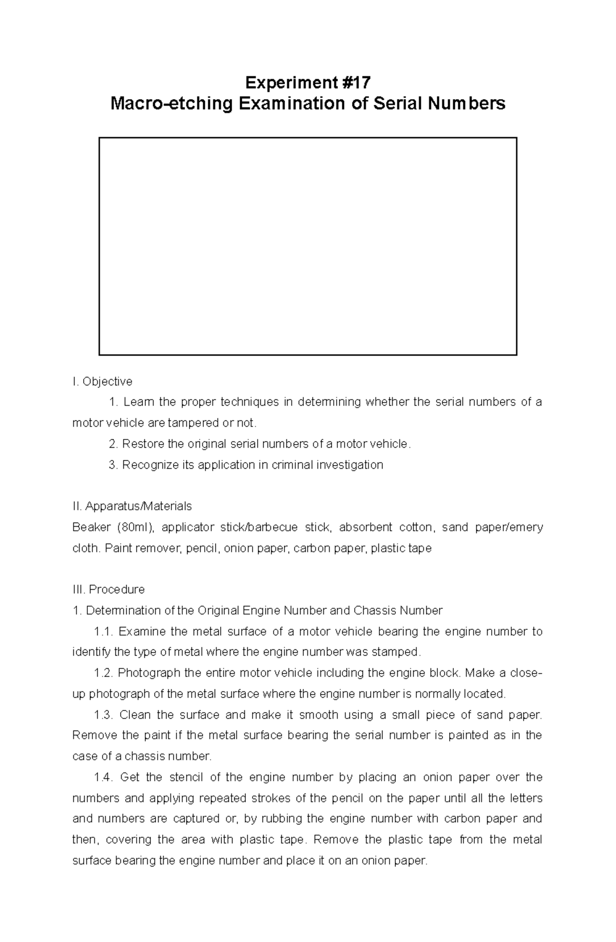 Experiment17 FORENSIC CHEMISTRY EXPERIMENT. Experiment Macro