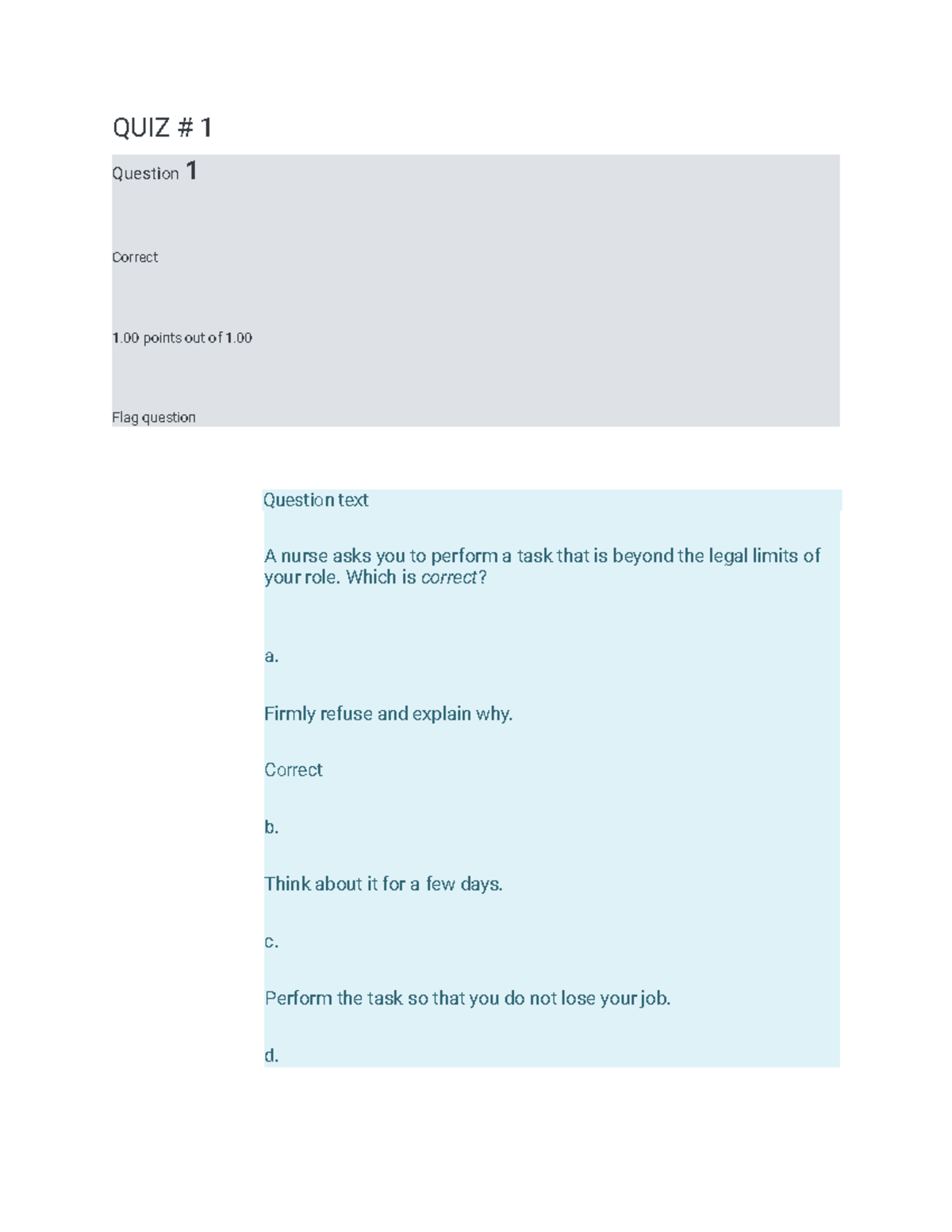 QUIZ # 1 - Quiz answers for the 1st quiz - QUIZ # 1 Question 1 Correct ...