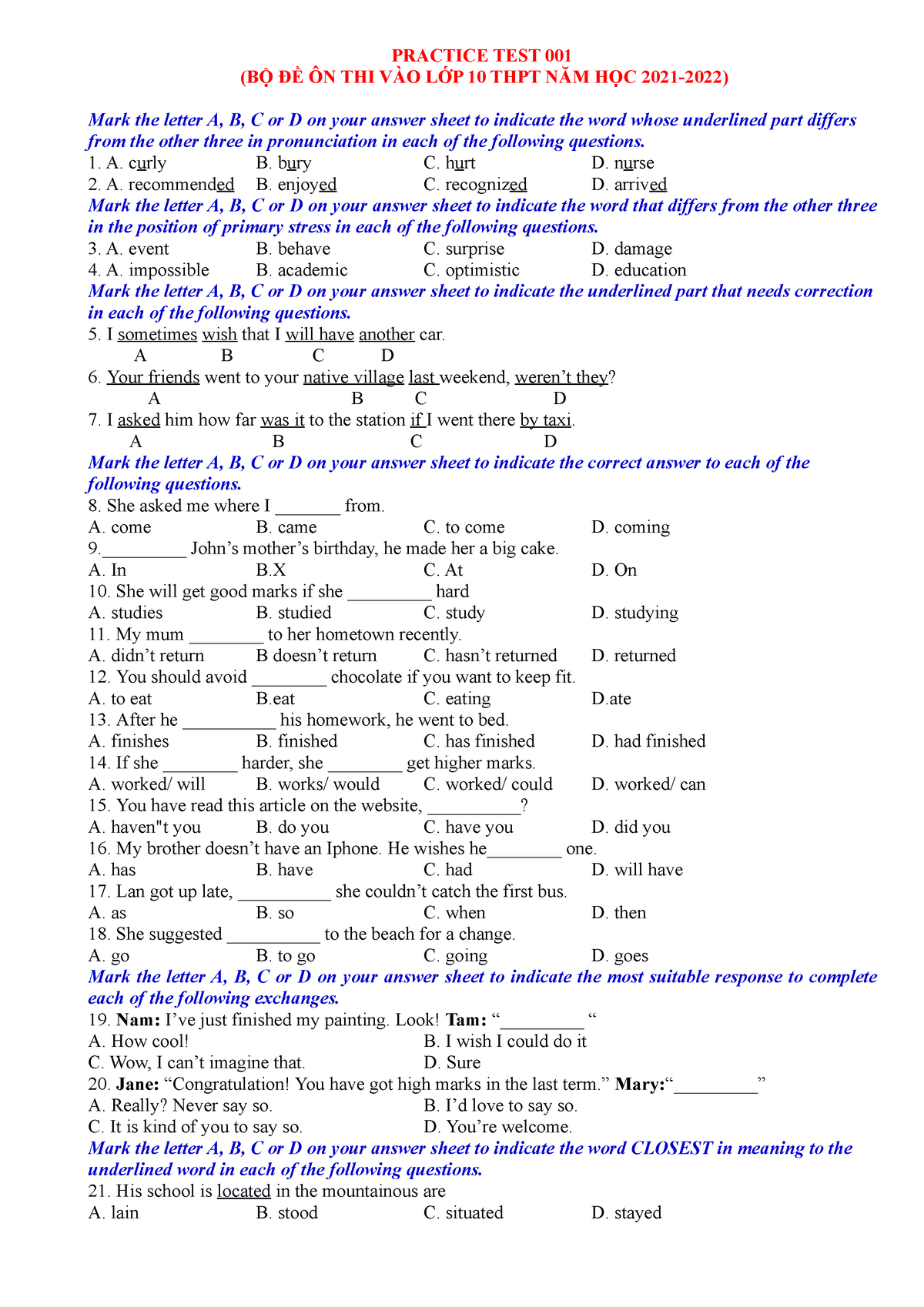 01. Practice Test 001 - Assignments - Practice Test 001 (bỘ ĐỀ Ôn Thi 