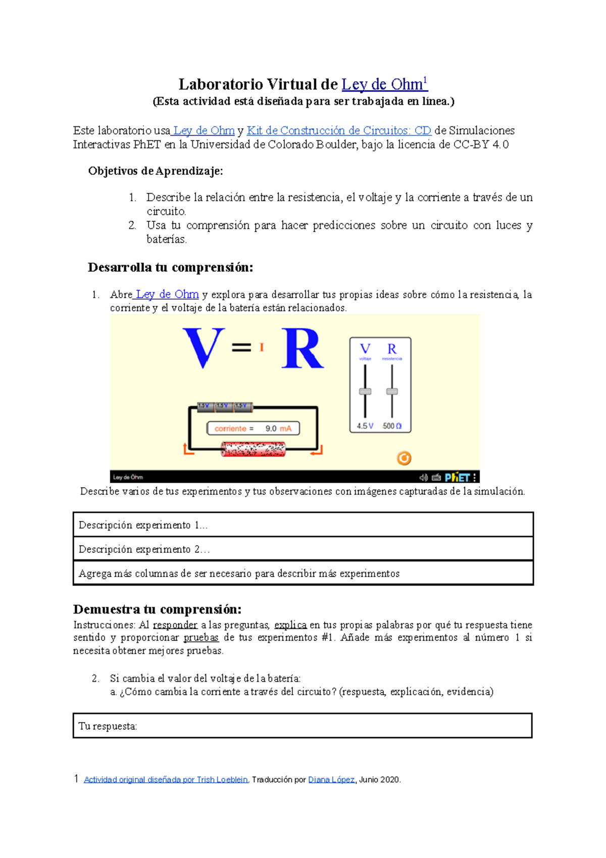 Res1 Ley De Ohm Laboratorio Virtual Laboratorio Virtual De Ley De Ohm 1 Esta Actividad Está 4689