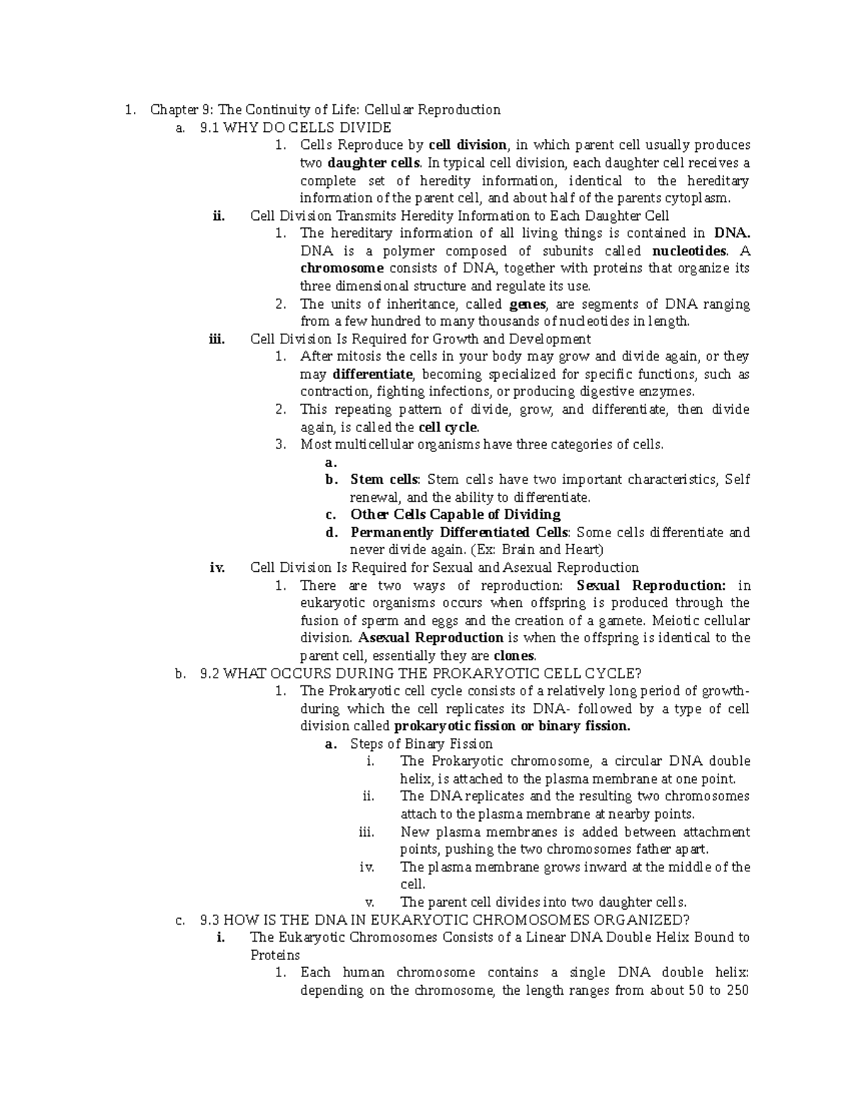 Chapter 9 and 41 Study Guide - Chapter 9: The Continuity of Life ...