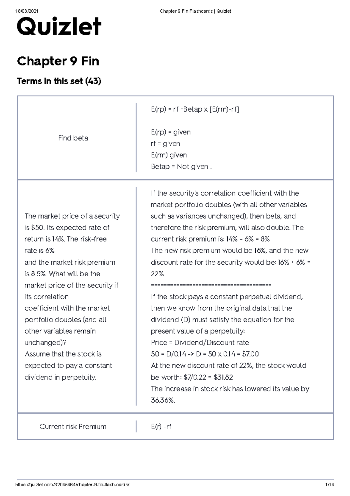 Investments Analysis Chapters 9.0 Flashcards - CAPM - Chapter 9 Fin ...