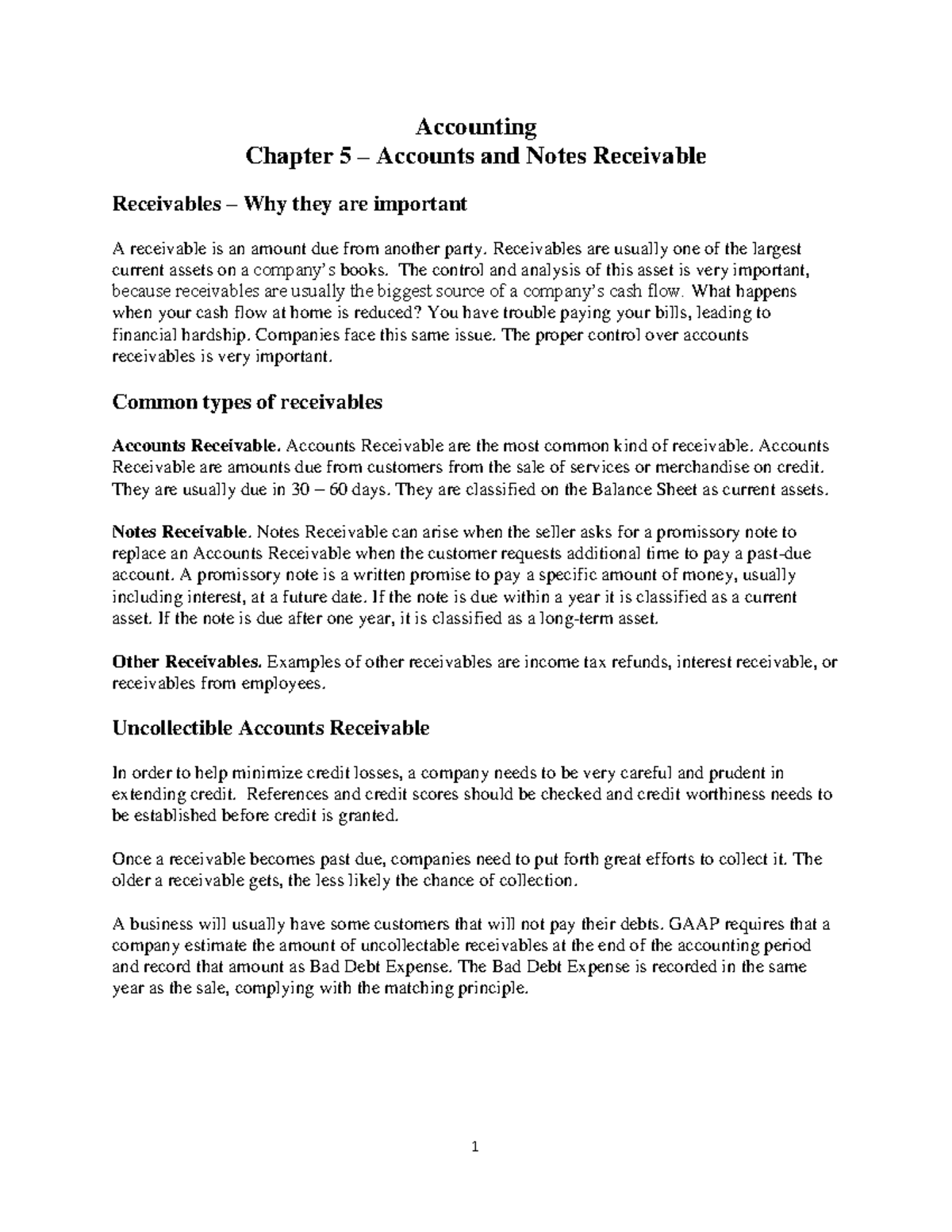 ACCT 101 Chapter 7 Handout - Accounting Chapter 5 – Accounts and Notes ...